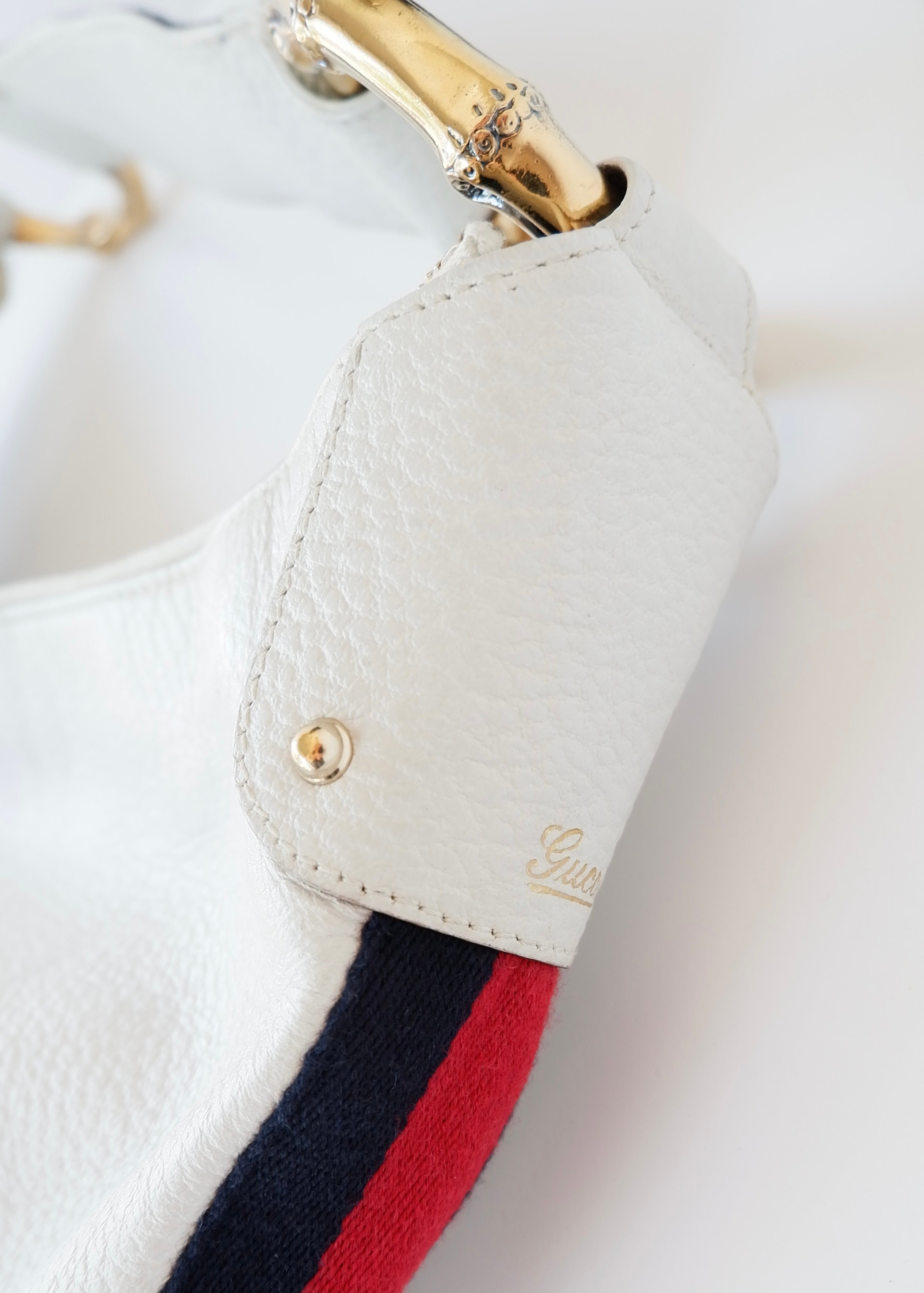 Preowned Gucci White Leather Sherry Line Hobo Shoulder Bag