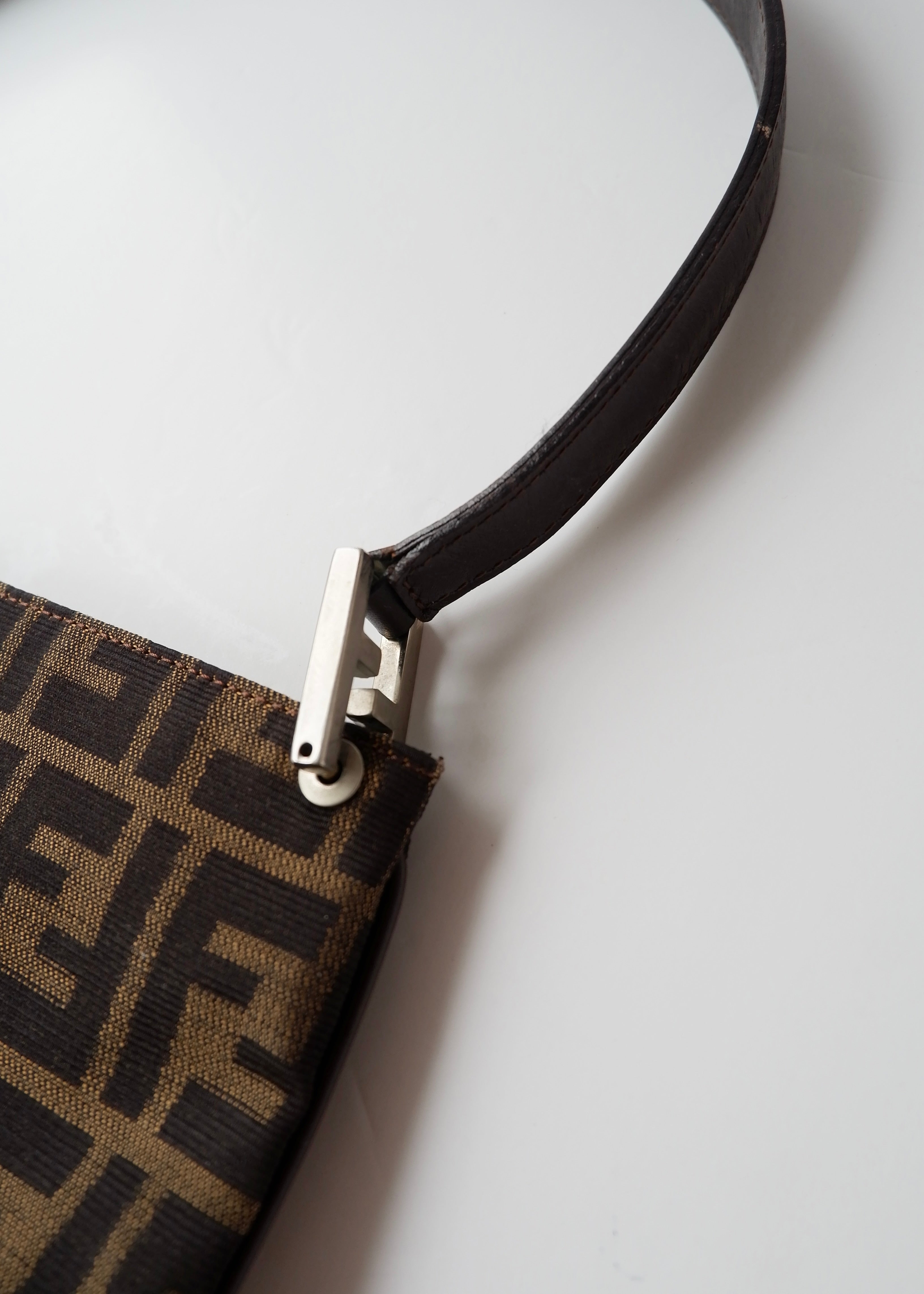 Preowned Vintage Fendi Brown Zucca Canvas/ Leather Shoulder Bag