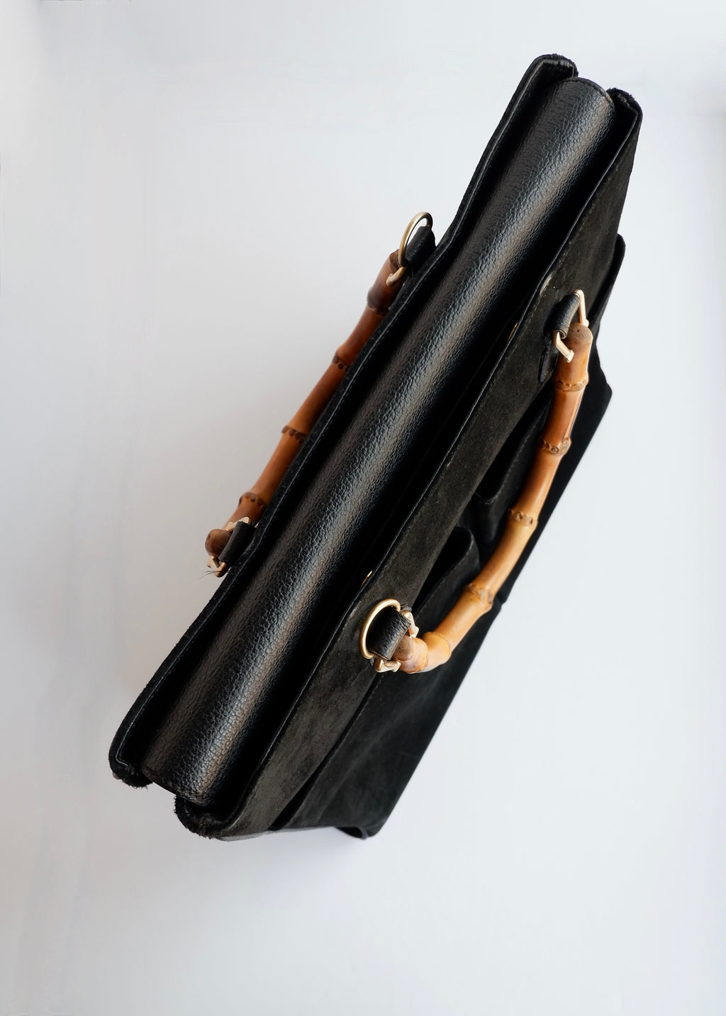 Authentic Preowned Vintage Gucci Black Suede/Leather Bamboo Two Way Tote