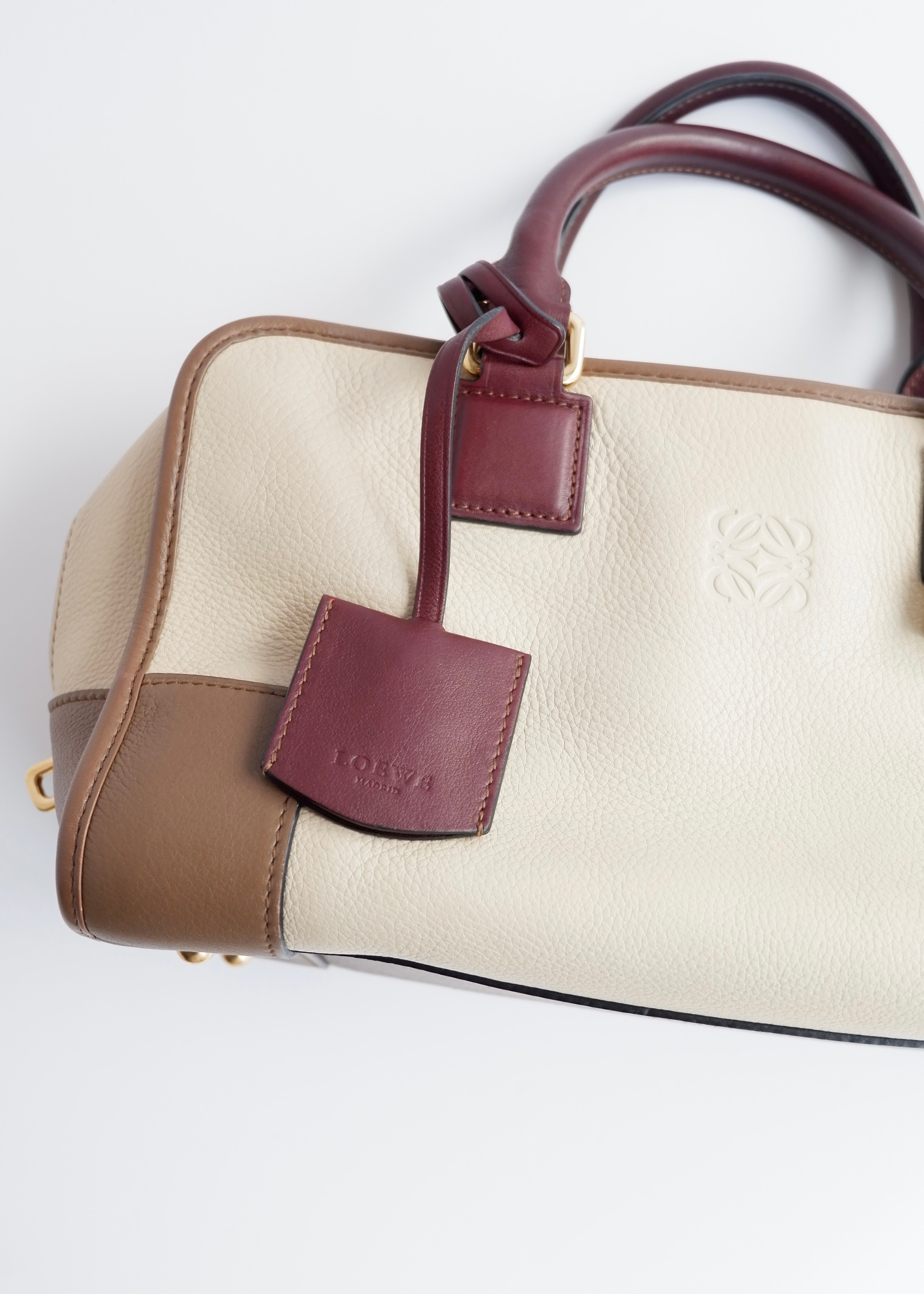 Authentic Preowned Loewe Tricolor (Beige/Brown/Burgundy) Leather Amazona 28 Handbag GHW