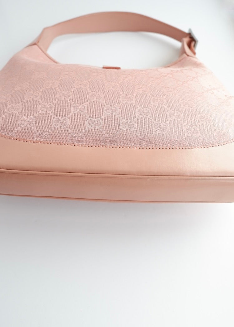 Authentic Preowned Gucci Pink GG Canvas/Leather Jackie Shoulder Bag