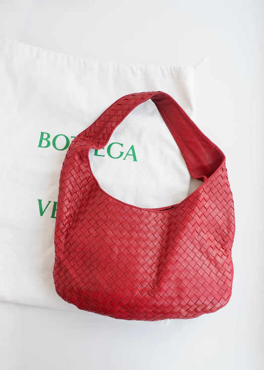 Authentic Preowned Vintage Bottega Veneta Red Leather Intrecciato Shoulder Bag