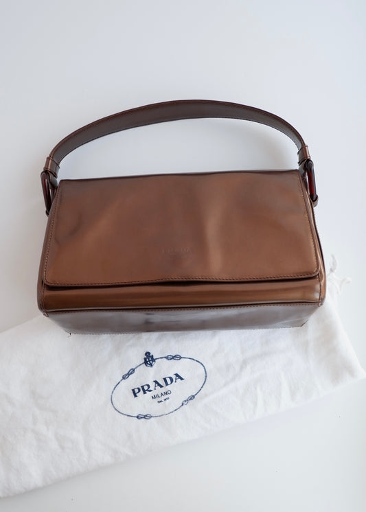 Authentic Preowned Prada Bronze Patent Leather Handbag