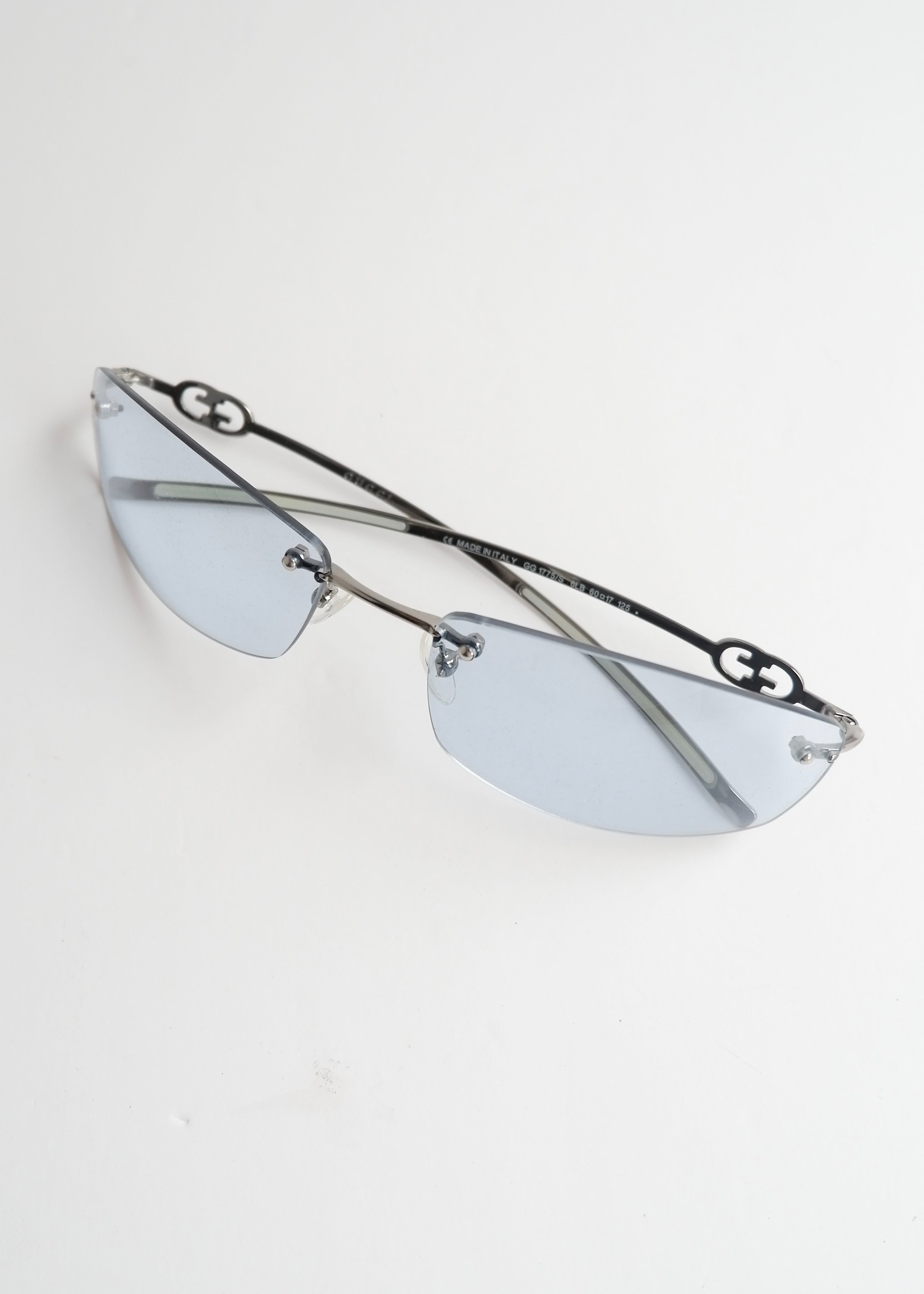 Authentic Preowned Vintage Gucci Light Blue Clear Lense Sunglases