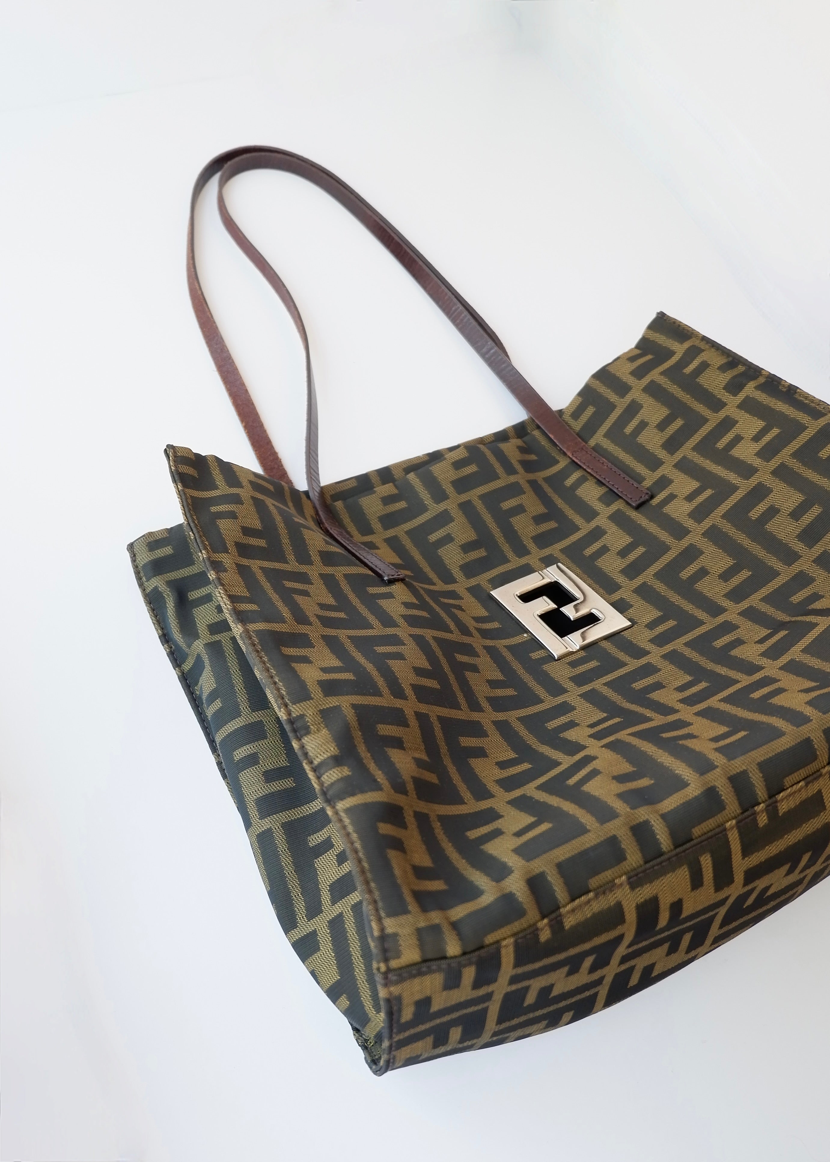 Preowned Vintage Fendi Brown Zucca Canvas Shoulder Tote