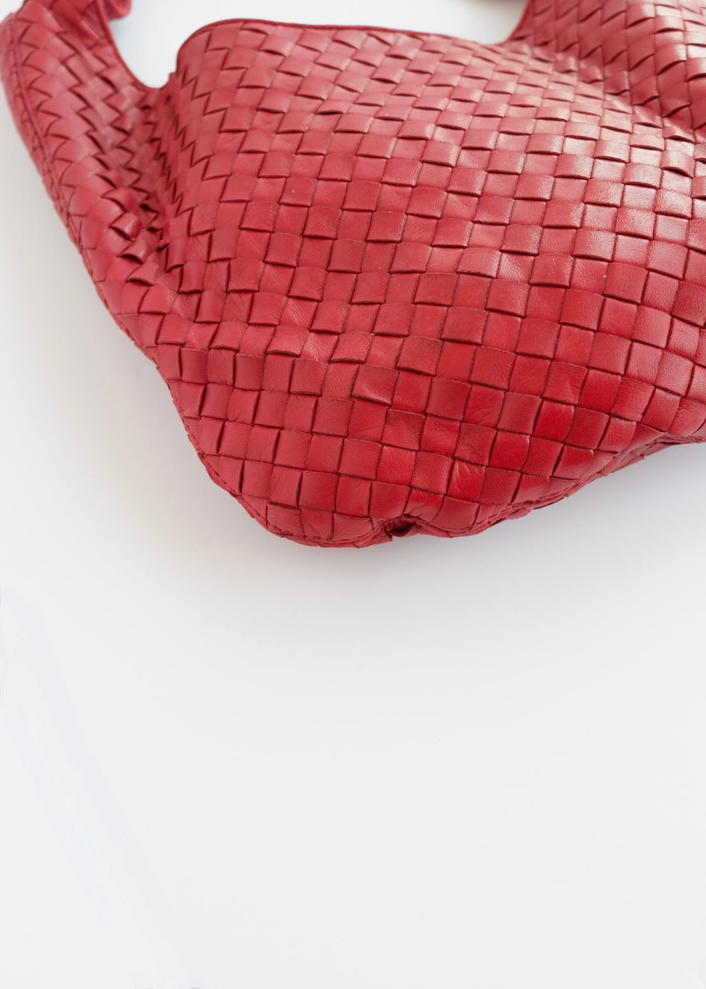 Authentic Preowned Vintage Bottega Veneta Red Leather Intrecciato Shoulder Bag
