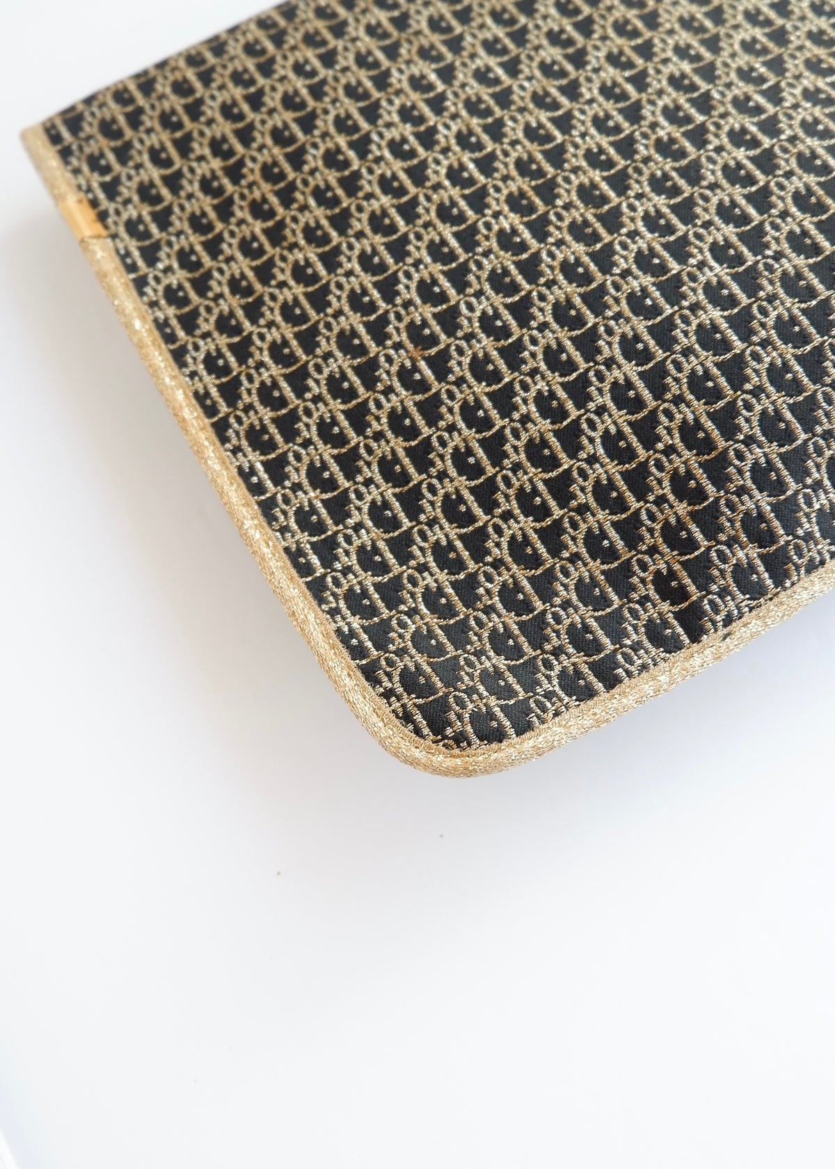 Preowned Vintage Christian Dior Navy/ Gold Fabric Pouch