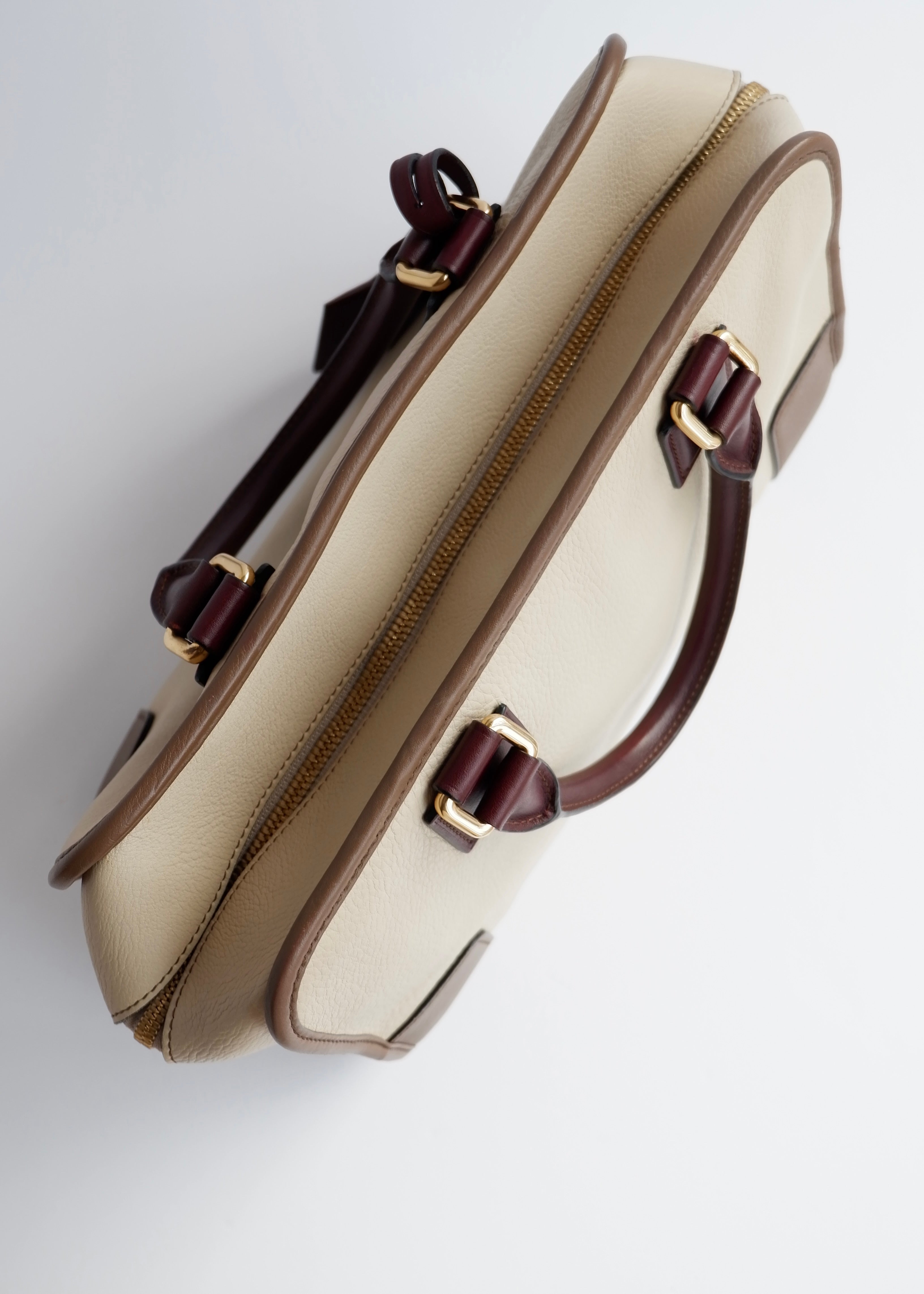 Authentic Preowned Loewe Tricolor (Beige/Brown/Burgundy) Leather Amazona 28 Handbag GHW