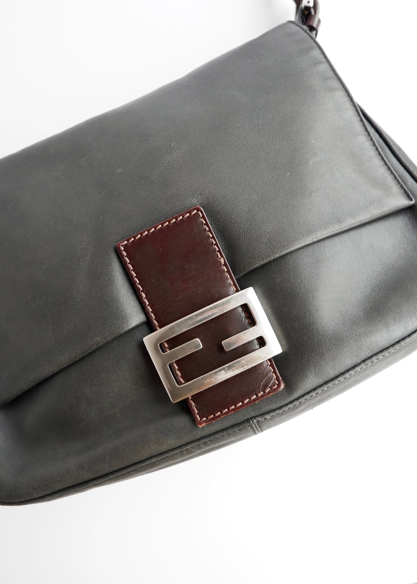 Authentic Preowned Fendi Black/Brown Leather Mamma Baguette Shoulder Bag