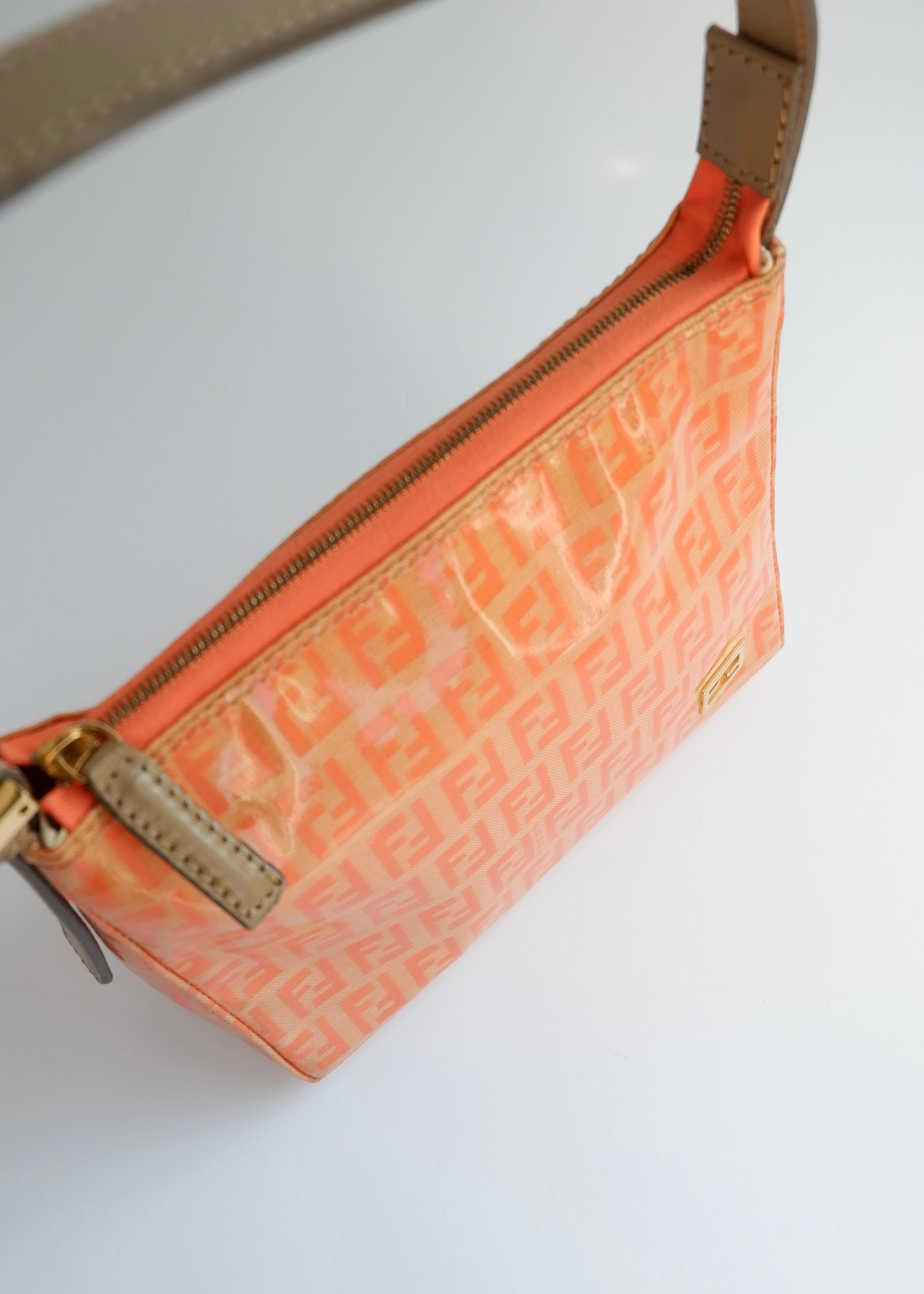 Authentique sac micro bandoulière Fendi Orange Zucchino en toile enduite d'occasion