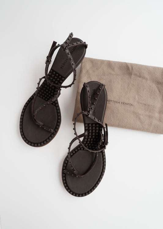 Authentic Preowend Bottega Veneta Brown Leather Strappy Heeled Sandals - 38