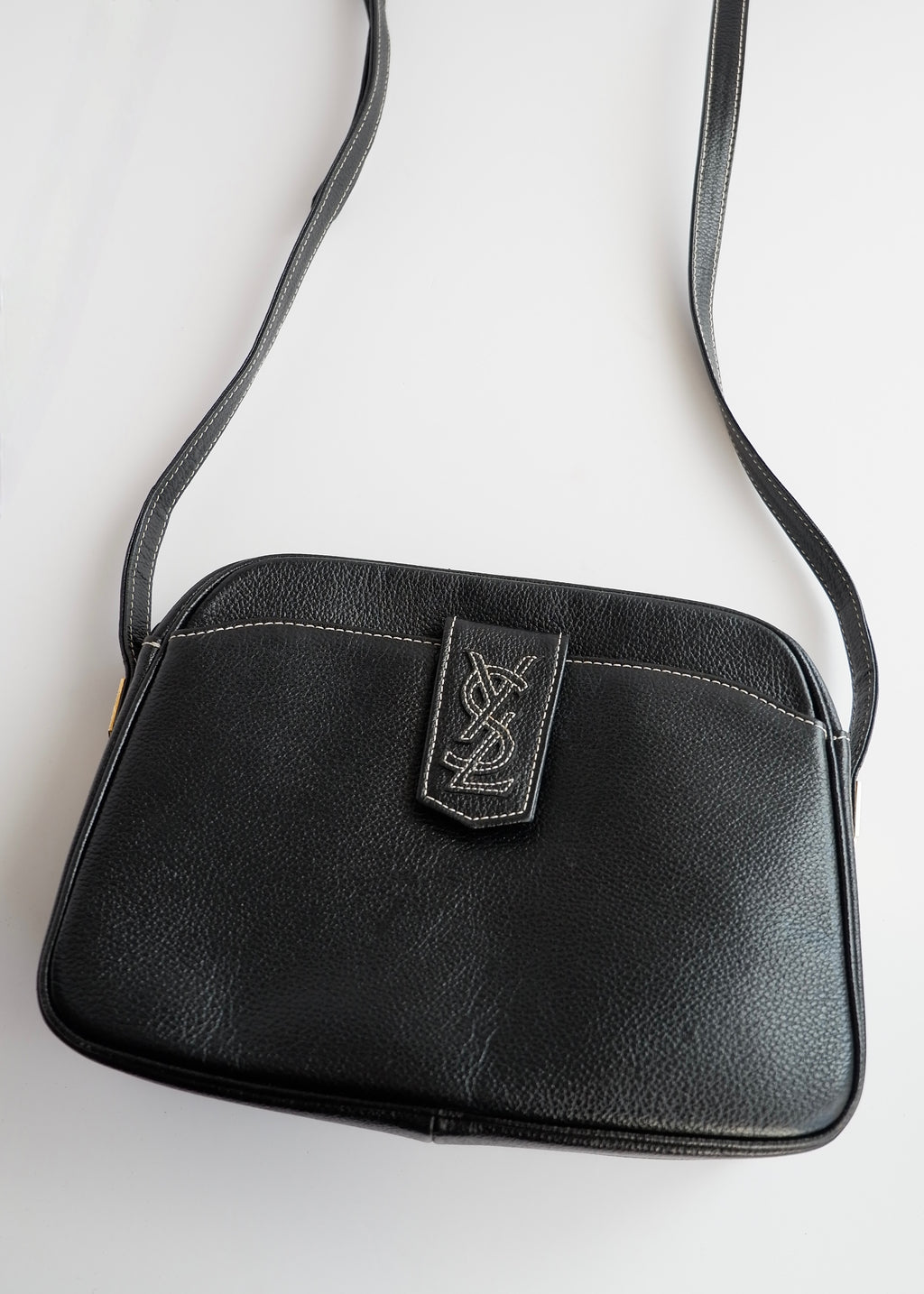 Authentic Preowned Vintage YSL (Yves Saint Laurent) Black Leather Crossbody Bag