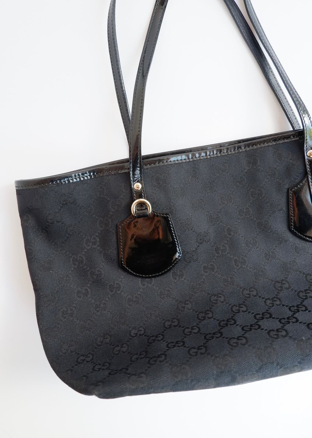 Authentic Preowned Gucci Black GG Canvas/Patent Leather Tote Bag