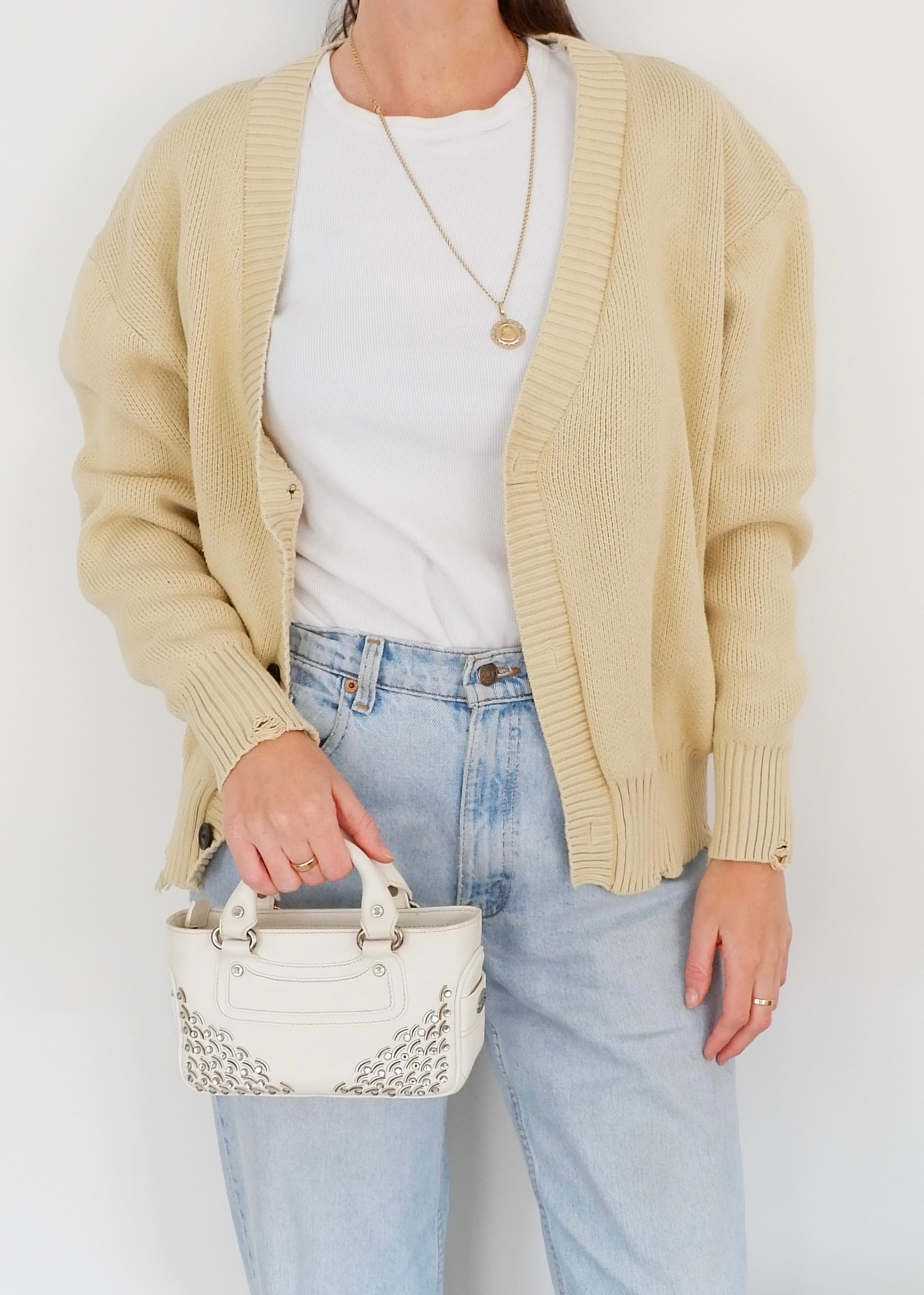 Authentic Preowned Celine White Leather/ Gem Stone Mini Boogie Bag