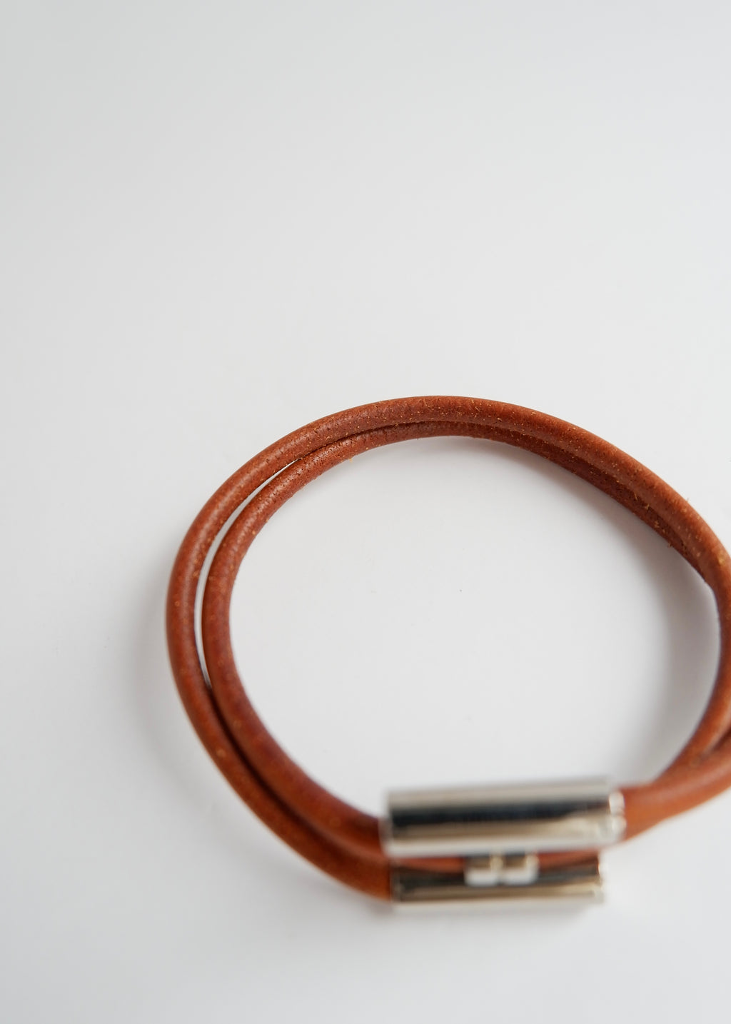 Preowned Hermes Brown Leather H Wrap Bracelet