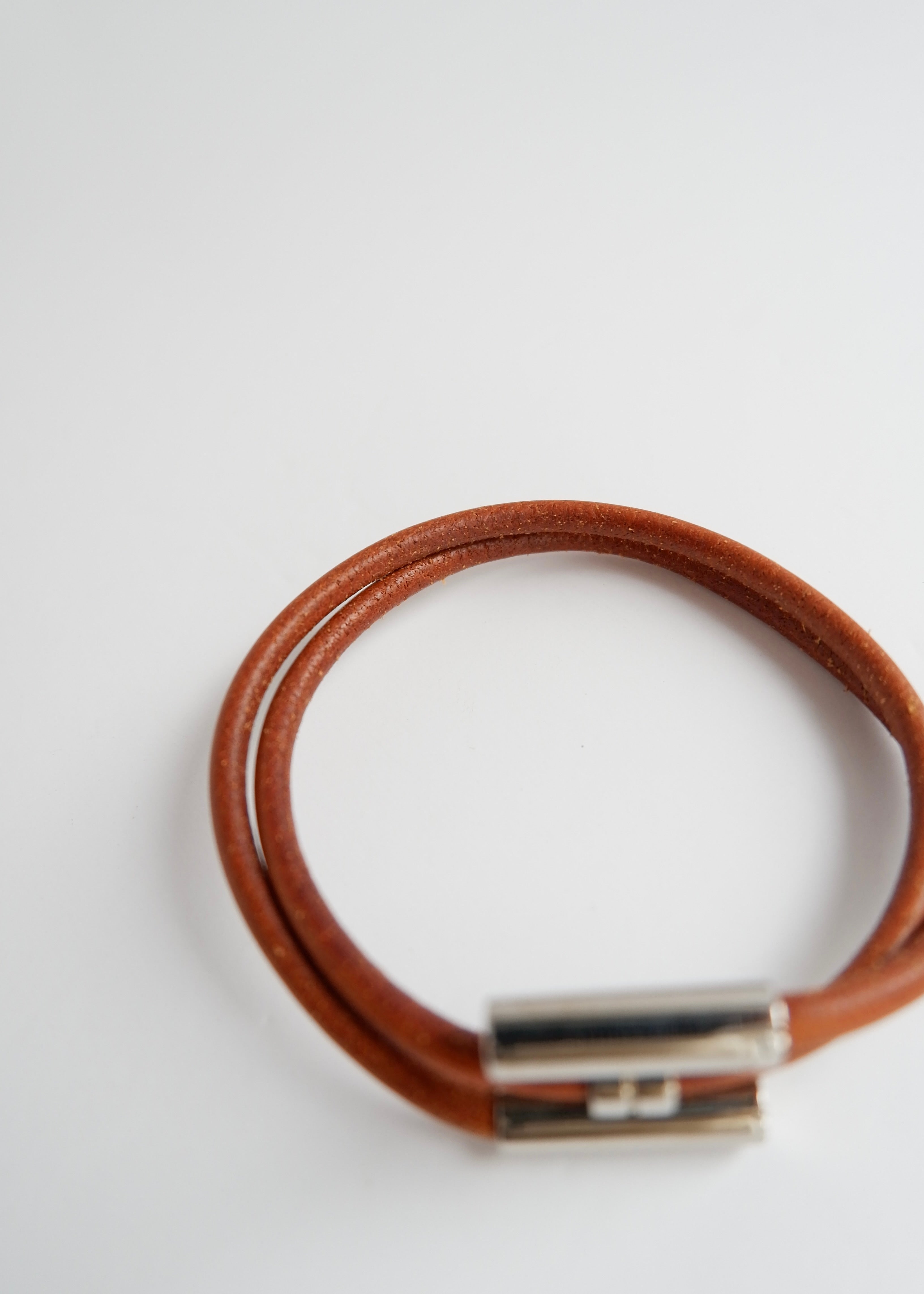 Preowned Hermes Brown Leather H Wrap Bracelet