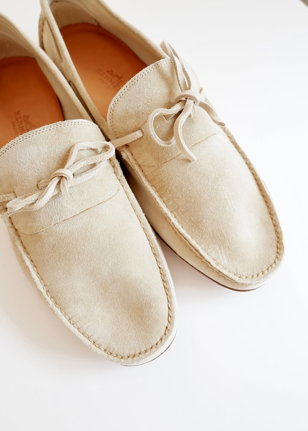 Authentic Preowned Hermes Light Beige Suede Loafers - 40