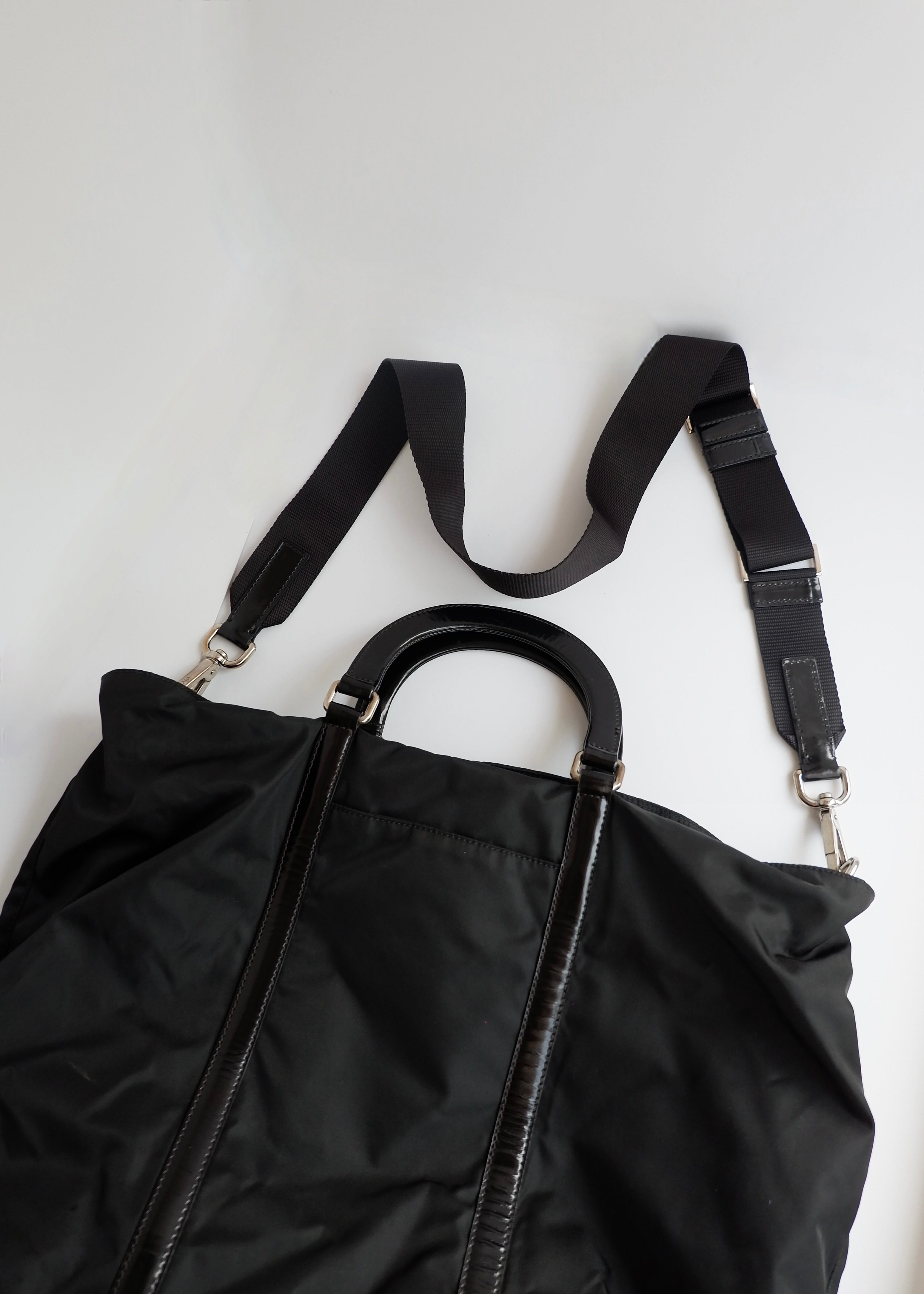 Preowned Prada Black Nylon/Leather Two Way Messenger Tote