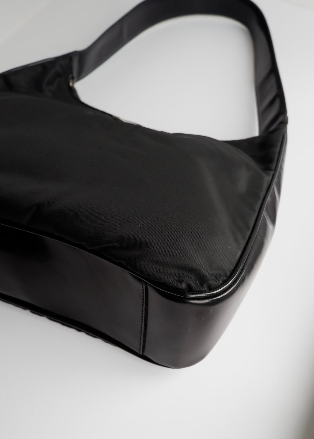Preowned Prada Black Nylon/ Patent Leather Hobo Shoulder Bag