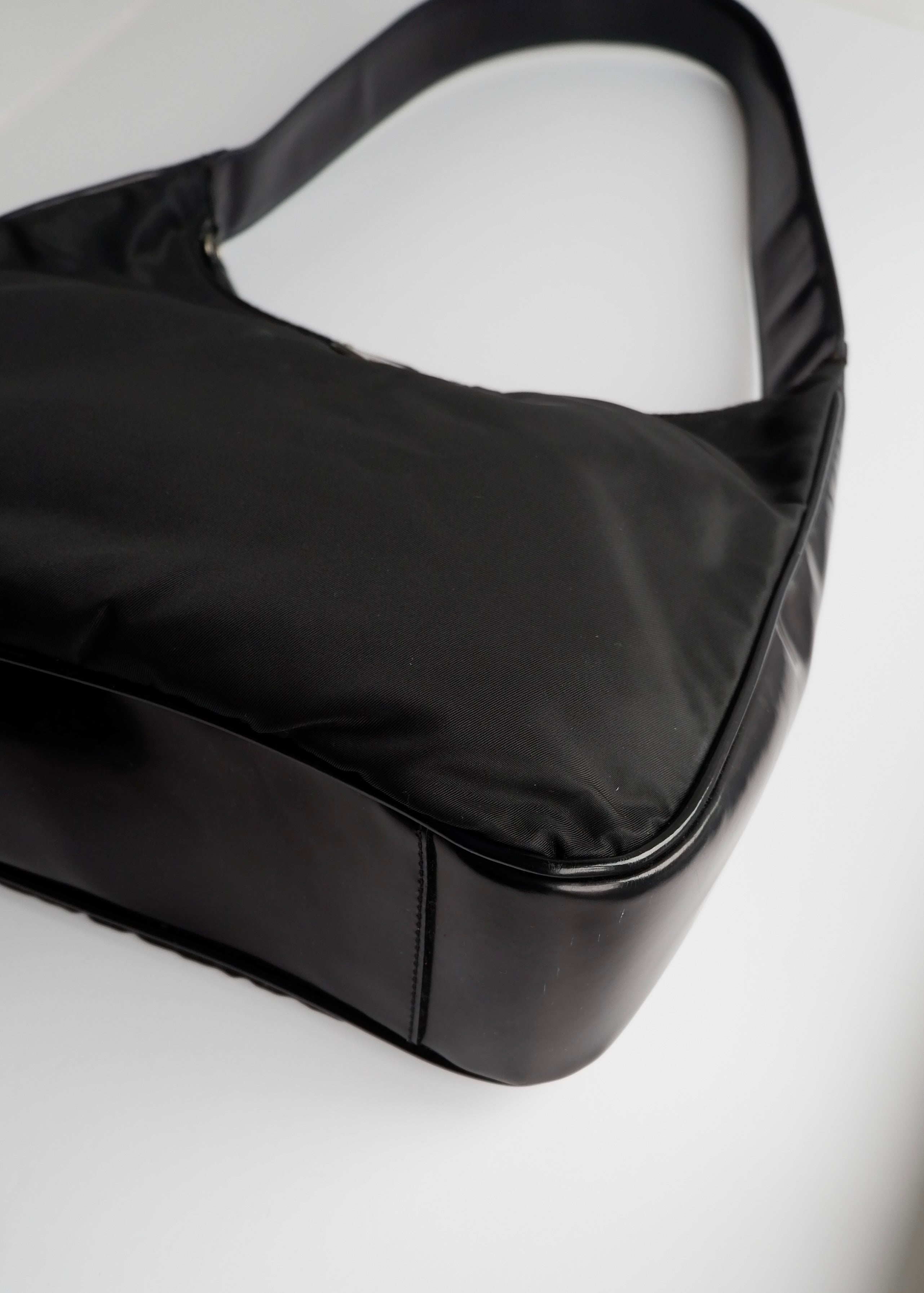 Preowned Prada Black Nylon/ Patent Leather Hobo Shoulder Bag