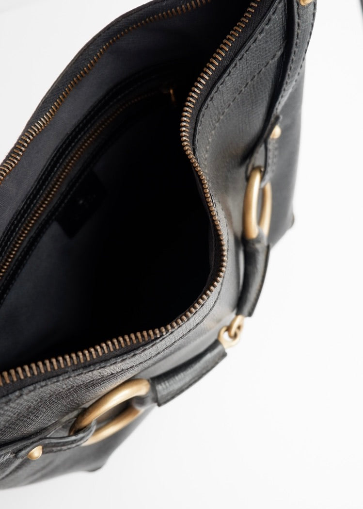 Sac à bandoulière Gucci d'occasion authentique en cuir noir avec mors
