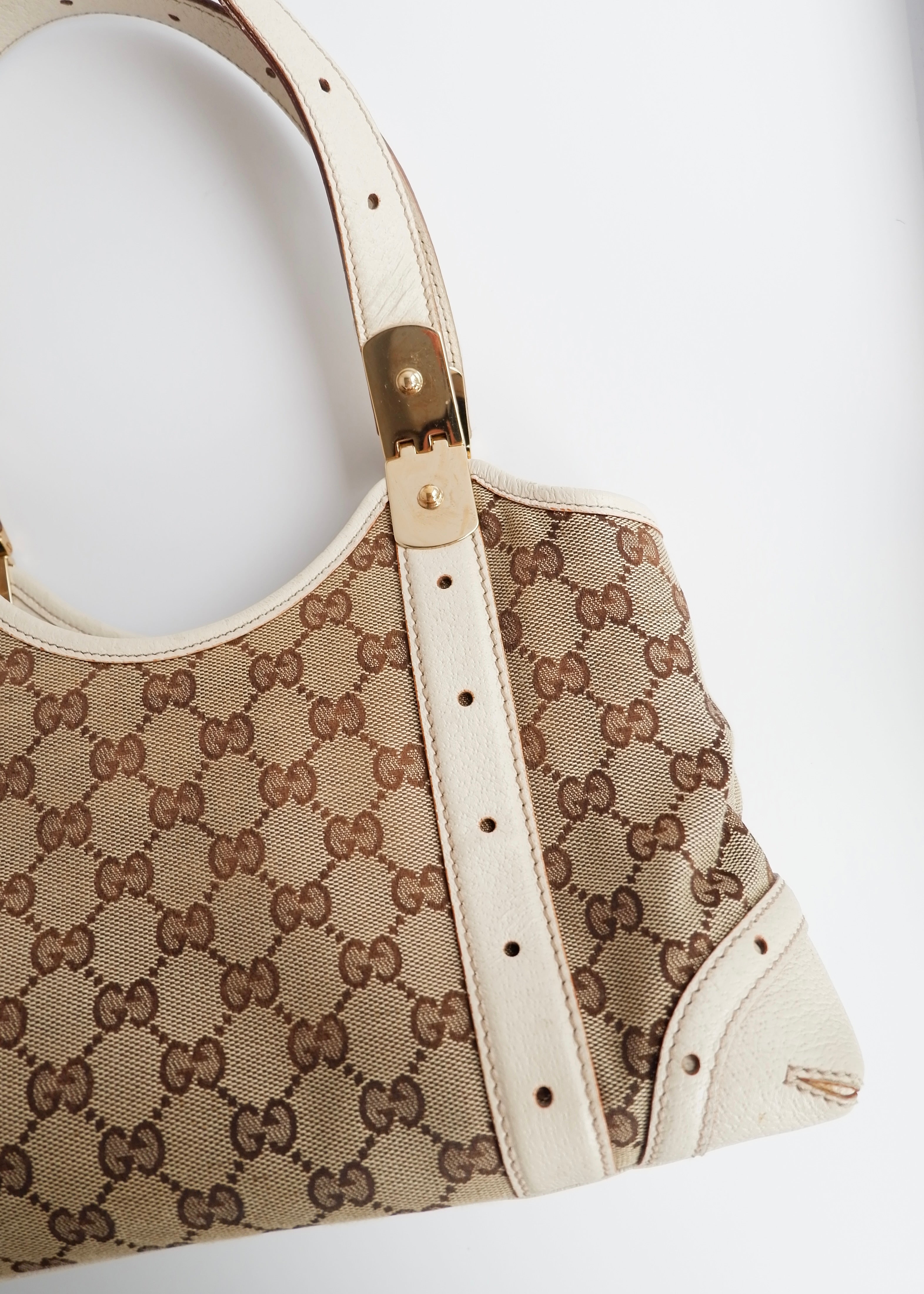 Authentic Preowned Gucci White GG Canvas/Leather Small Shoulder Bag
