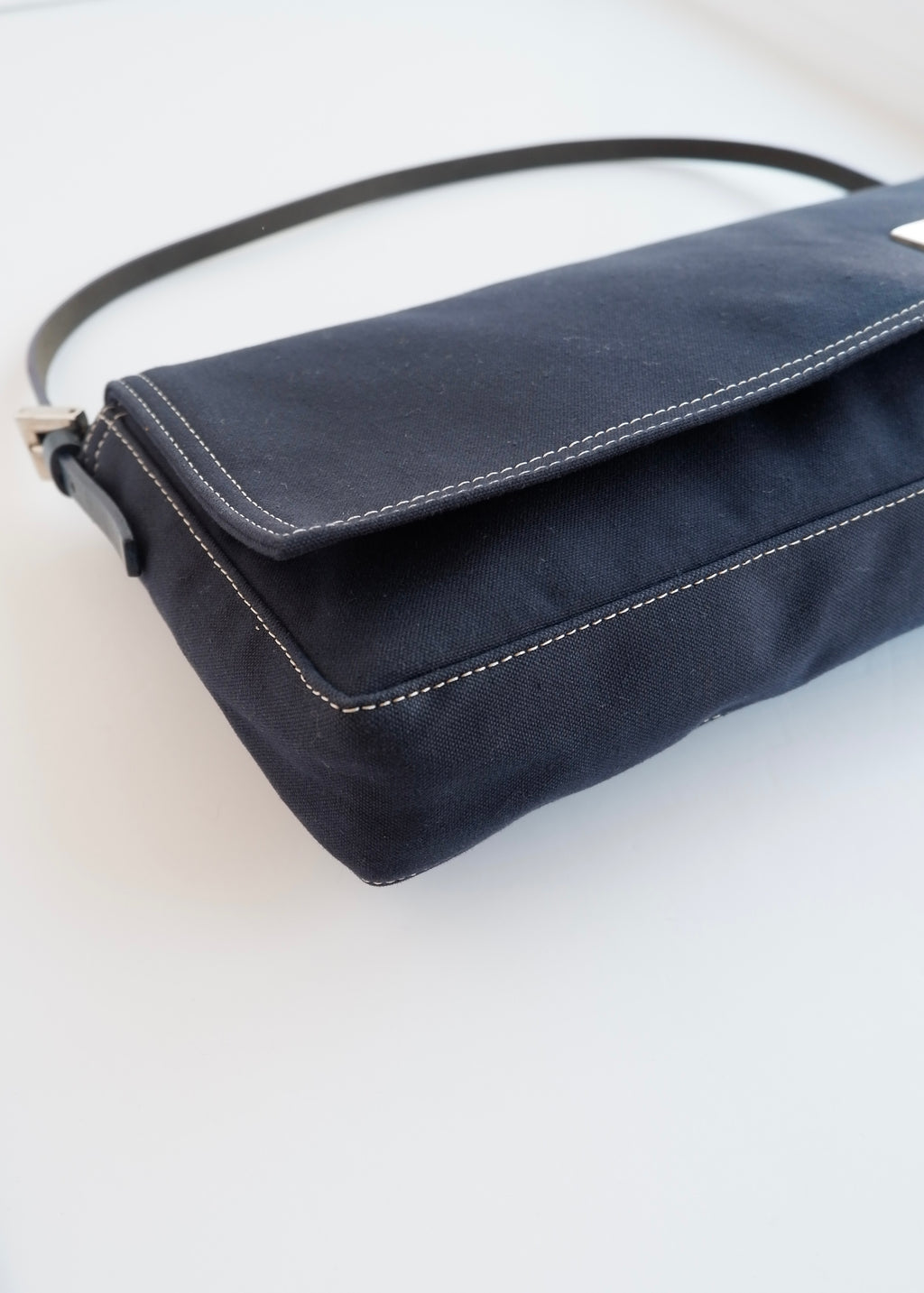 Authentic Preowned Fendi Navy Blue Fabric FF Marble Shoulder Bag
