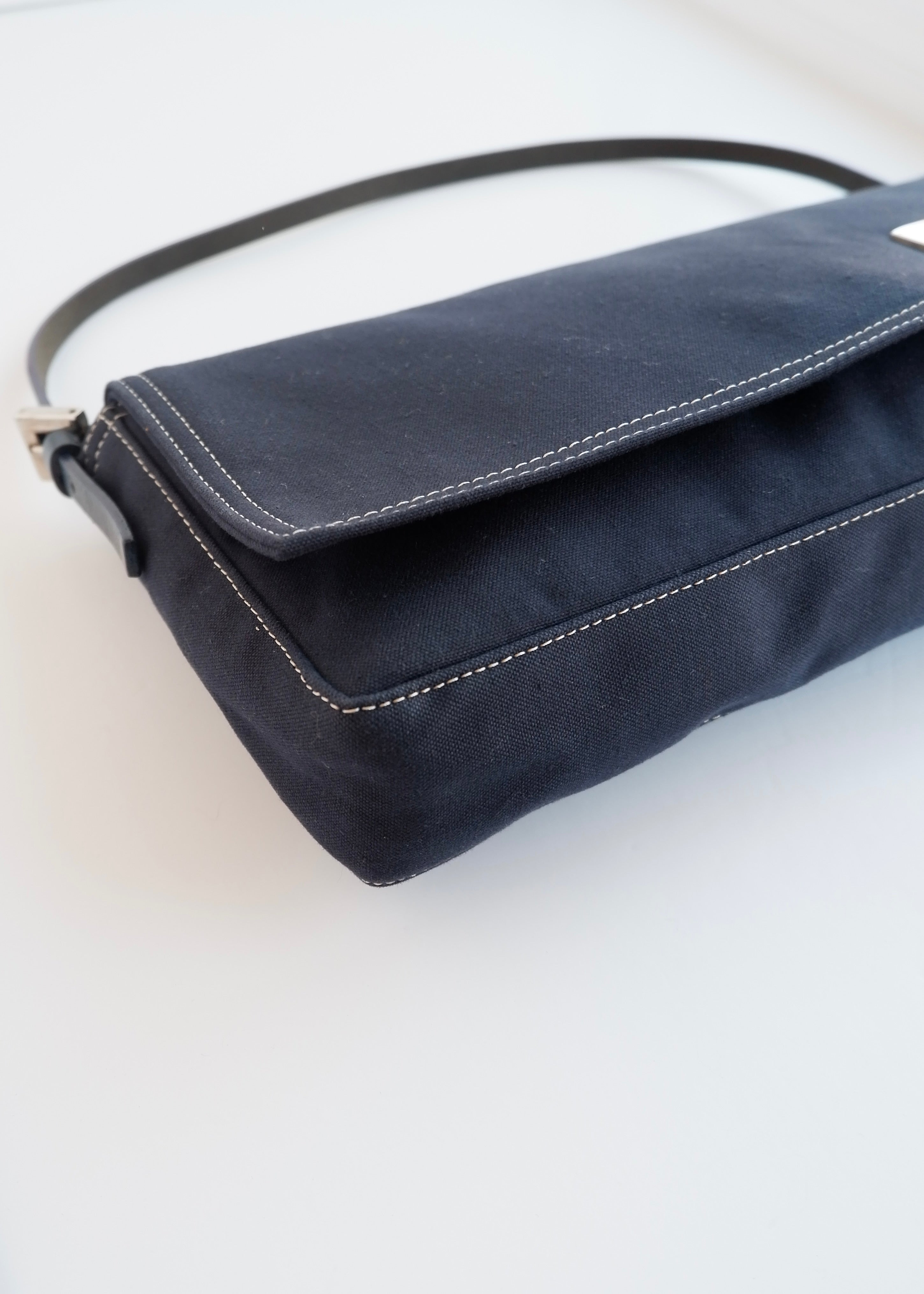Authentic Preowned Fendi Navy Blue Fabric FF Marble Shoulder Bag