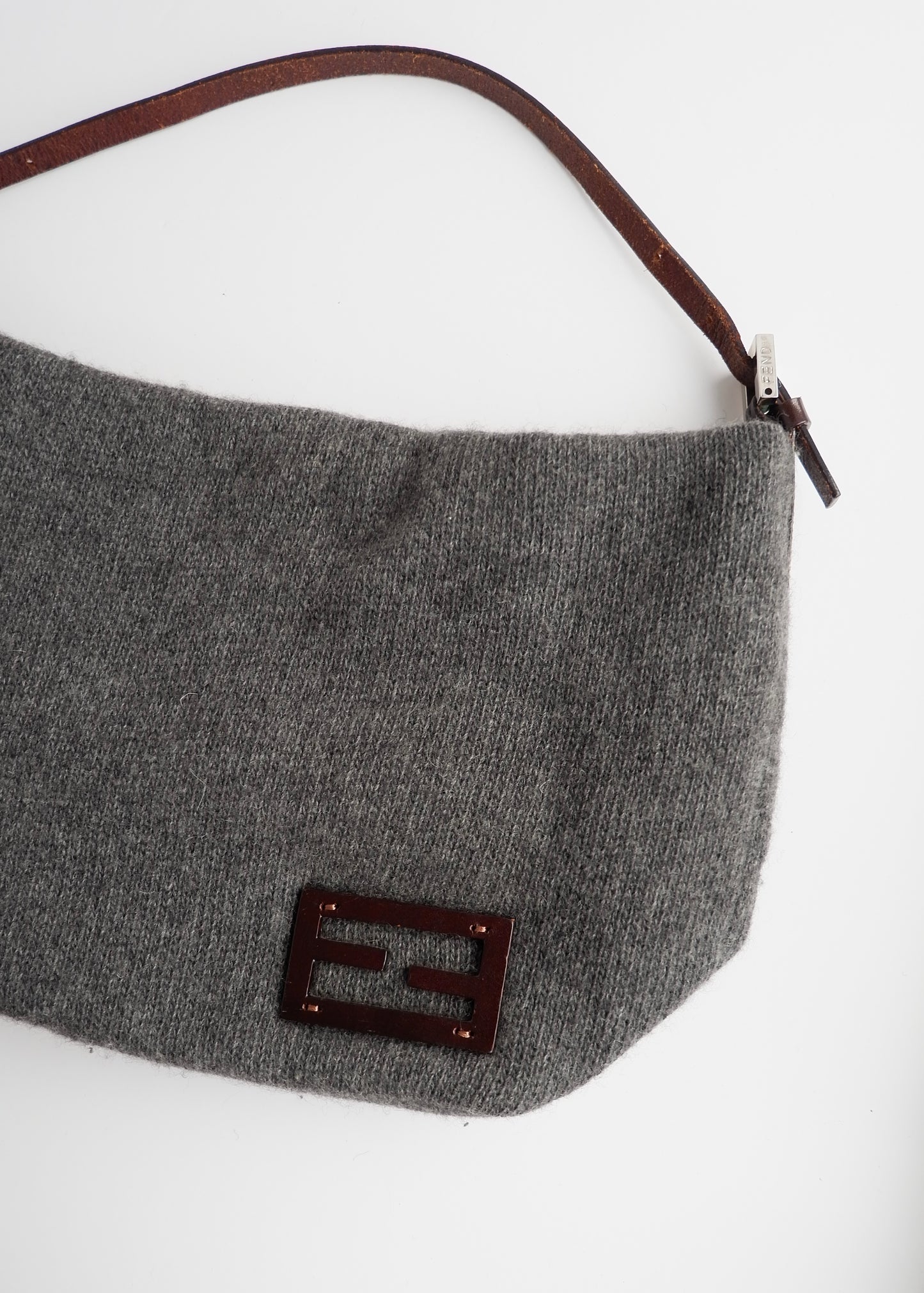 Authentic Preowned Vintage Fendi Grey Wool Shoulder Bag