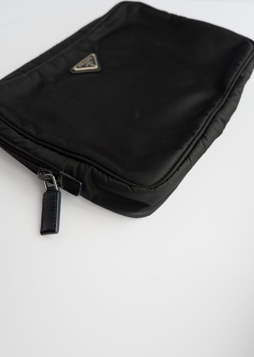 Authentic Preowned Prada Black Nylon/ Leather Hand Pouch