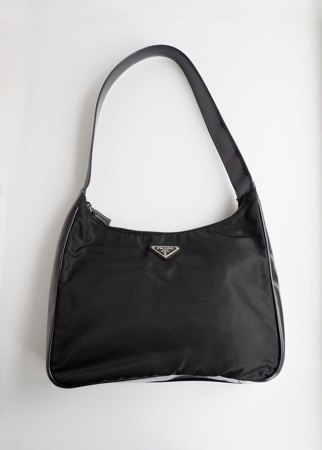 Preowned Prada Black Nylon/ Patent Leather Hobo Shoulder Bag