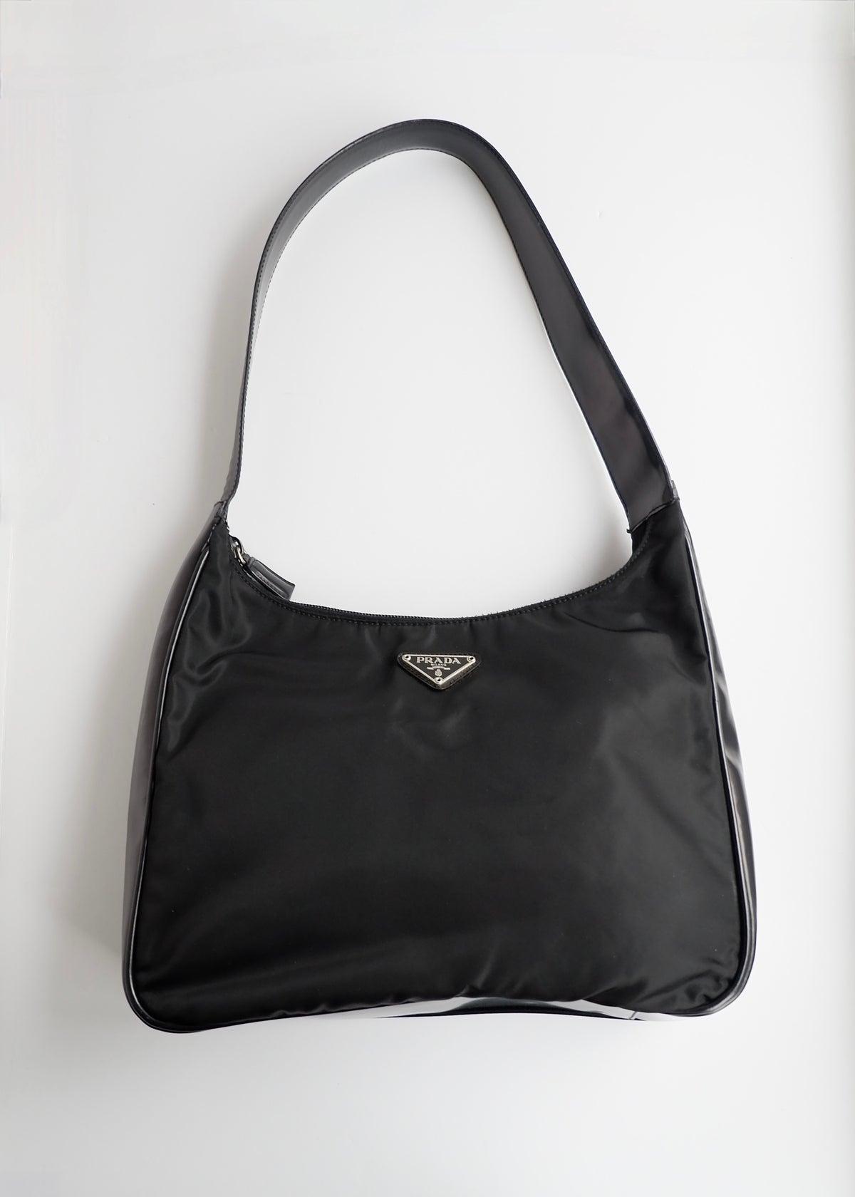 Preowned Prada Black Nylon/ Patent Leather Hobo Shoulder Bag