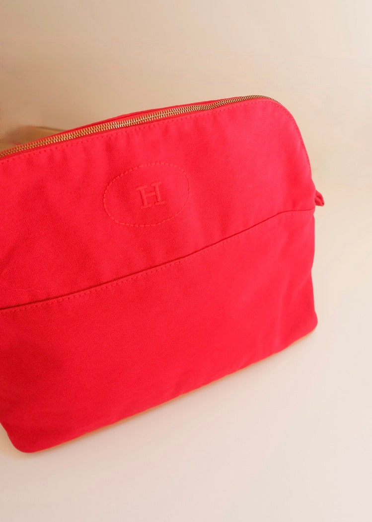 Preowned Hermes Red Canvas Boldie Cosmetic Bag