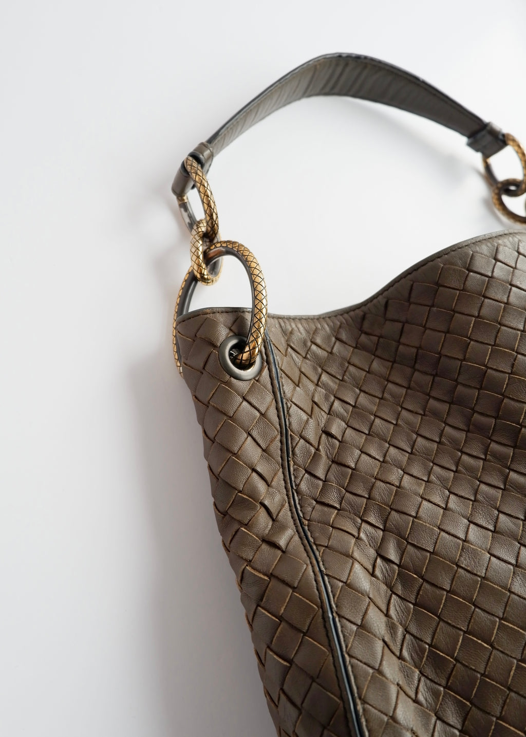 Authentic Preowned Bottega Veneta Intrecciato Khaki Shoulder Bag