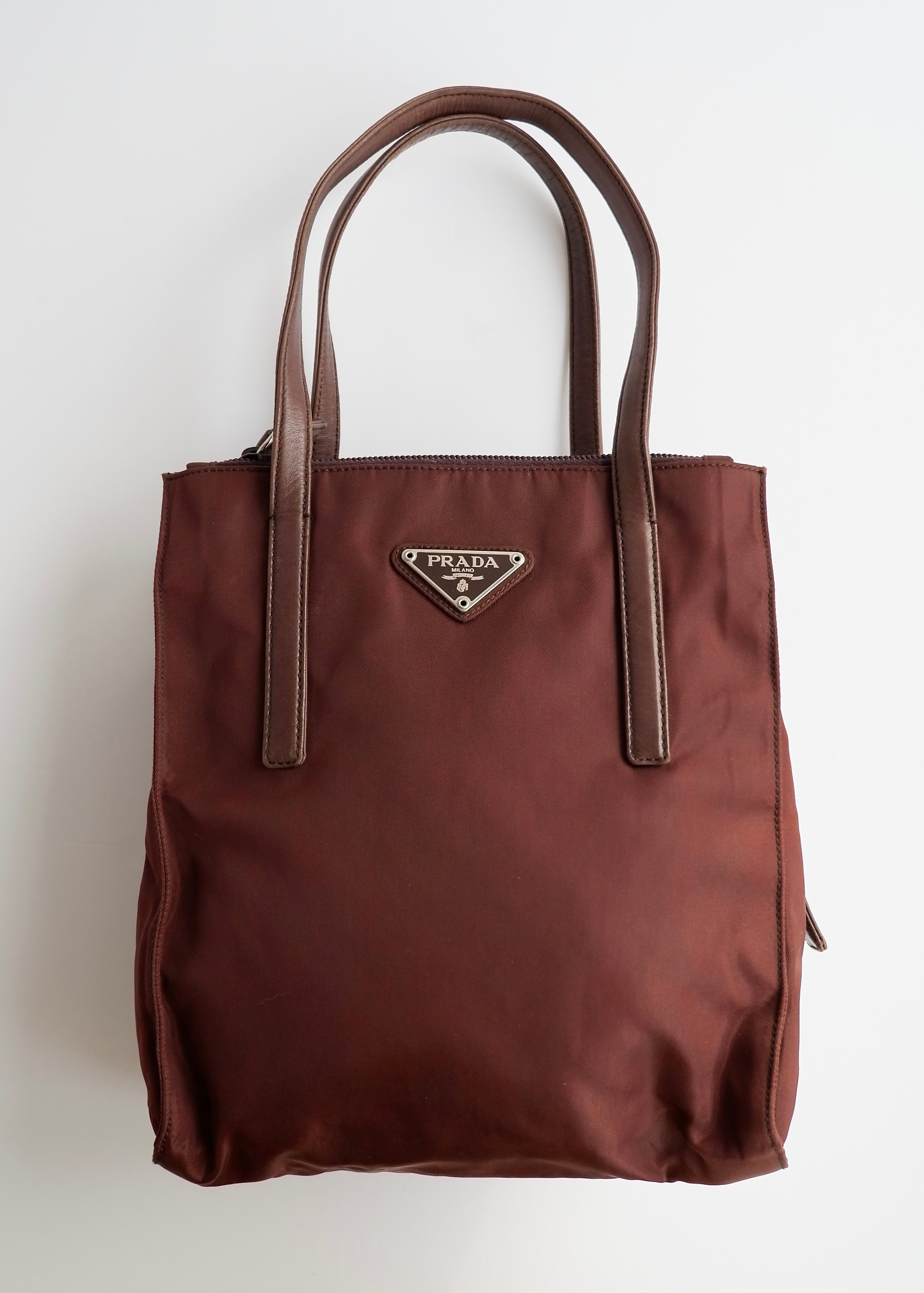 Authentic Preowned Prada Brown Nylon Leather Handle Handbag
