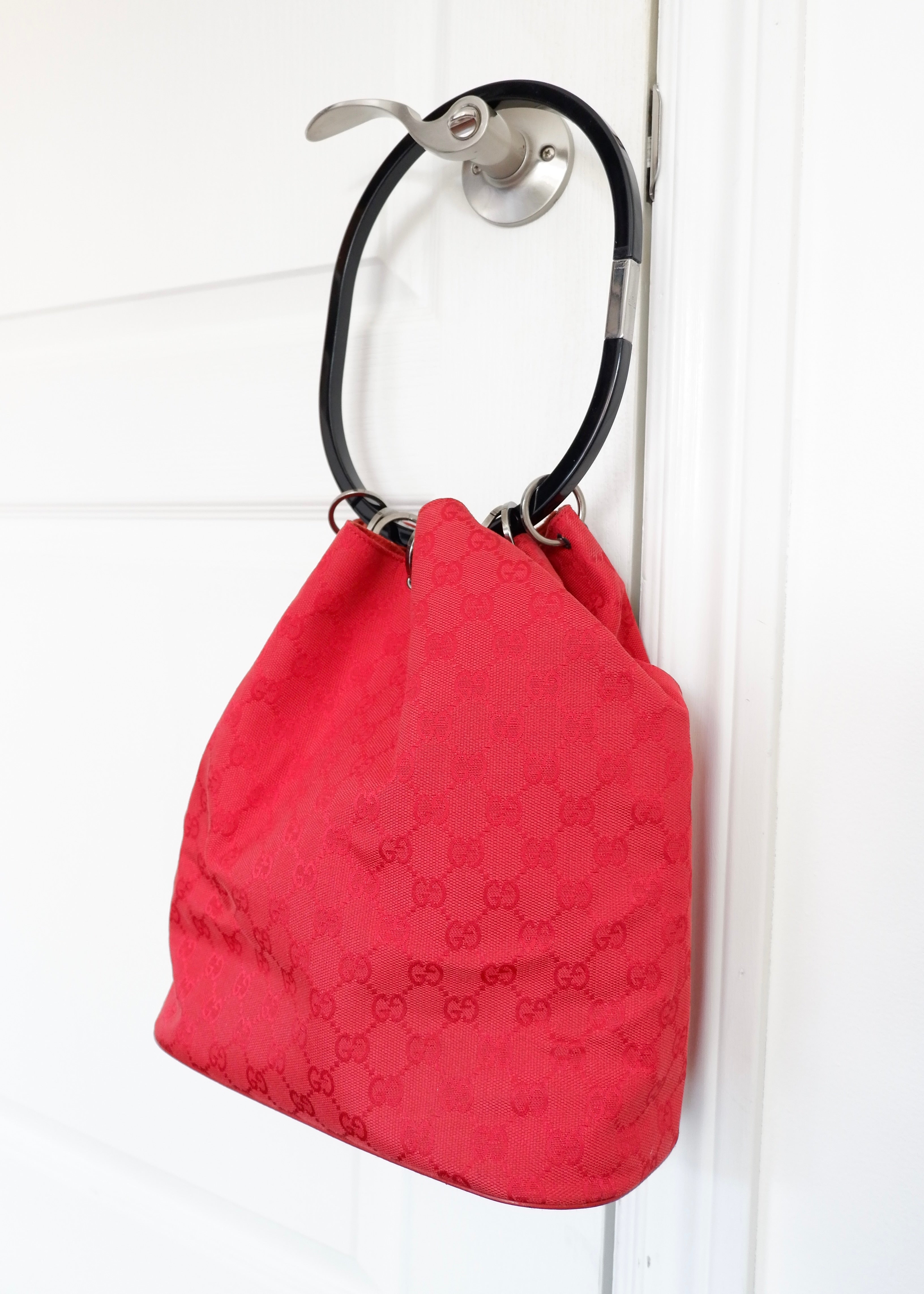 Authentic Preowned Gucci Red GG Canvas Hoop Shoulder Bag