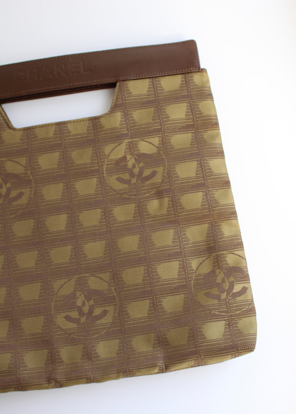 Authentic Preowned Vintage Chanel Khaki Canvas/ Leather Travel Line Clutch