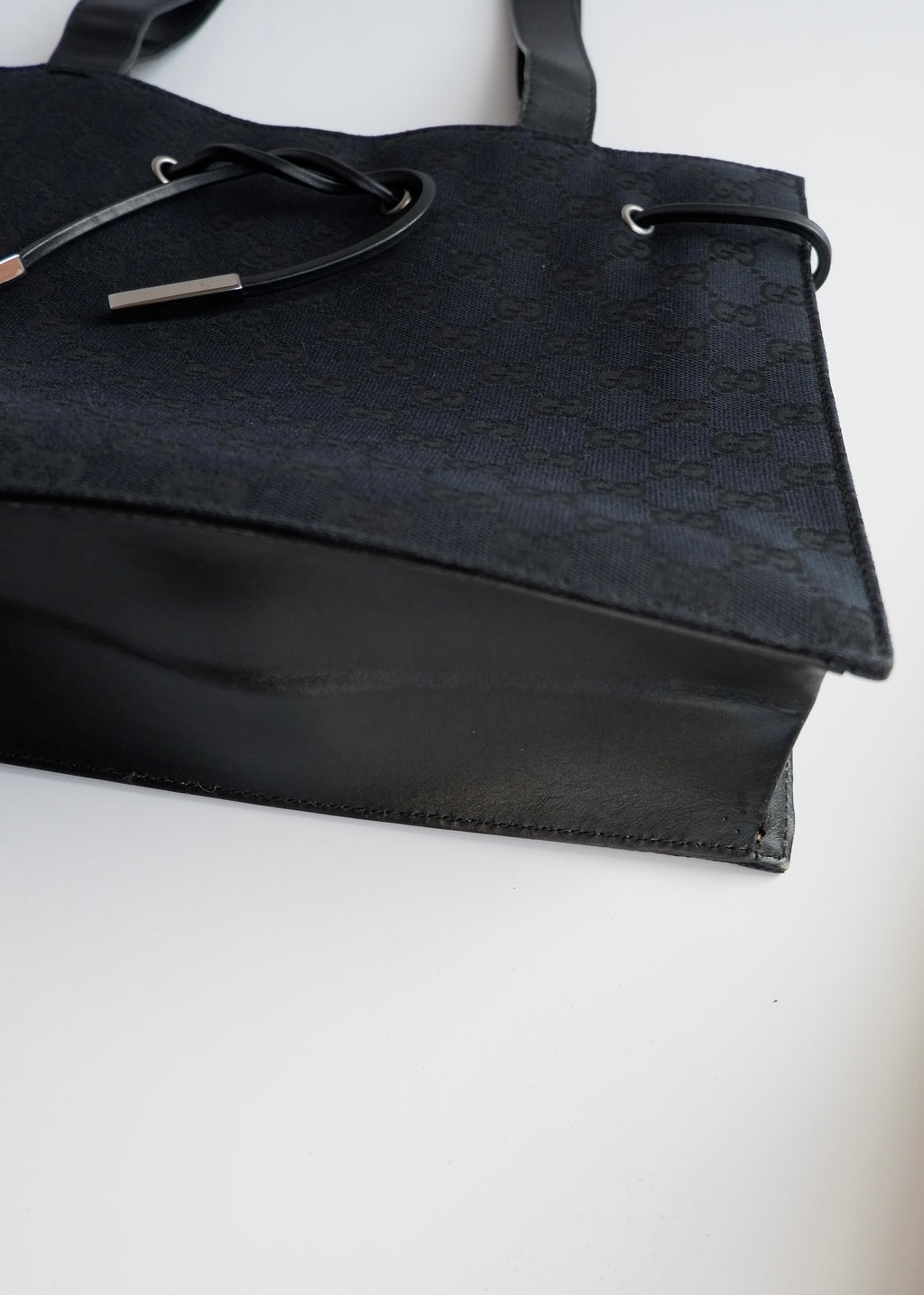 Authentic Preowned Vintage Gucci Black GG Canvas Drawstring Shoulder Bag