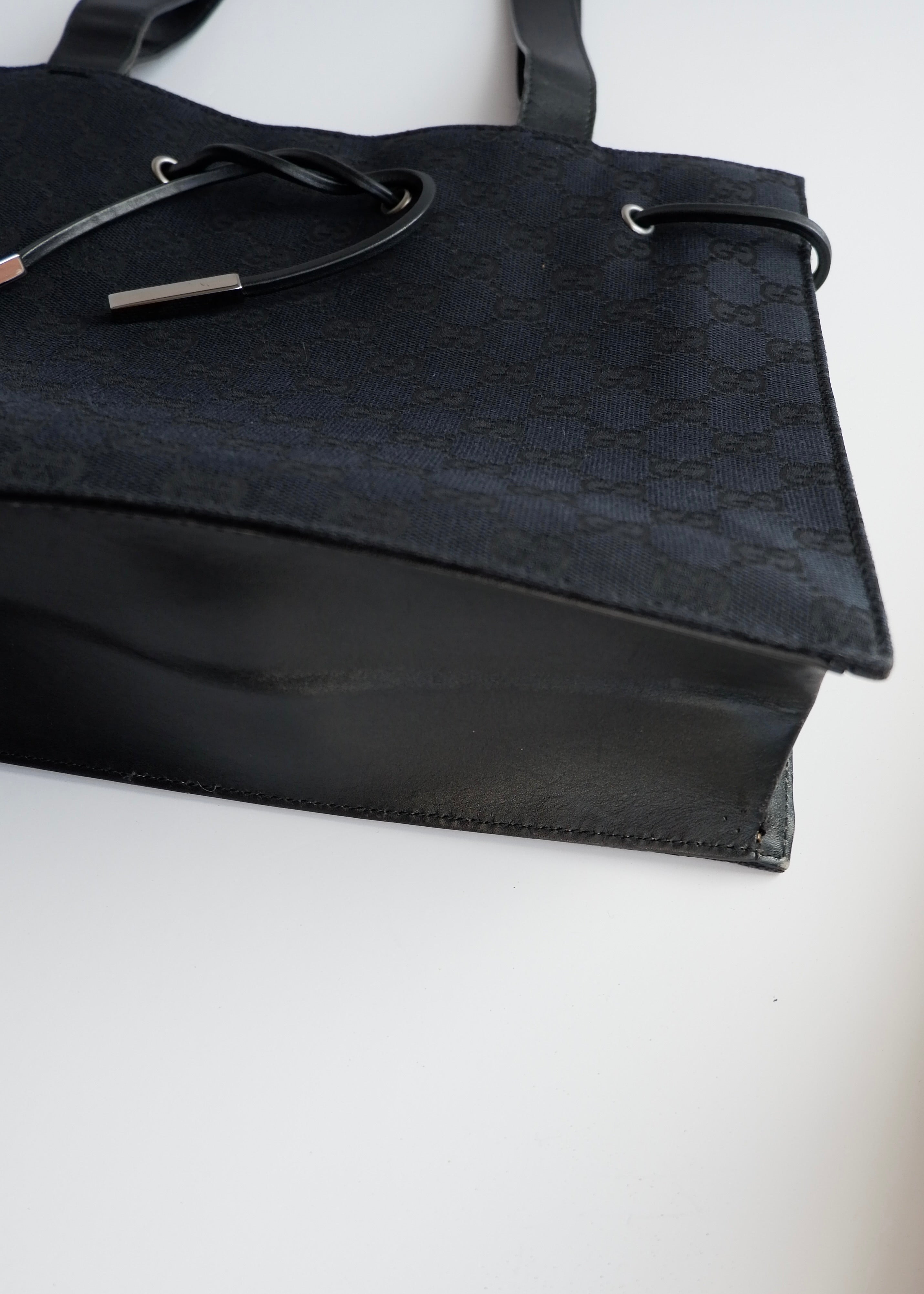 Authentic Preowned Vintage Gucci Black GG Canvas Drawstring Shoulder Bag