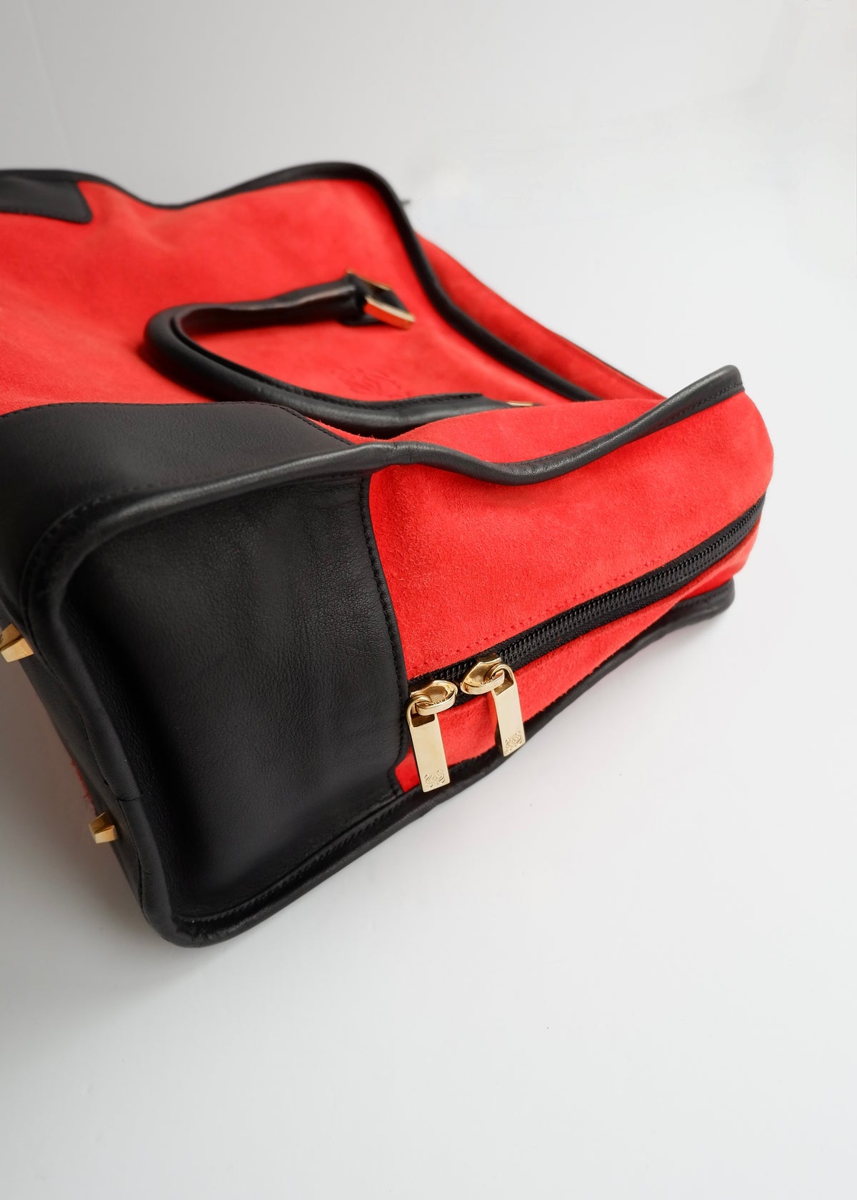 Preowned Loewe Red/Black Suede Amazona Handbag