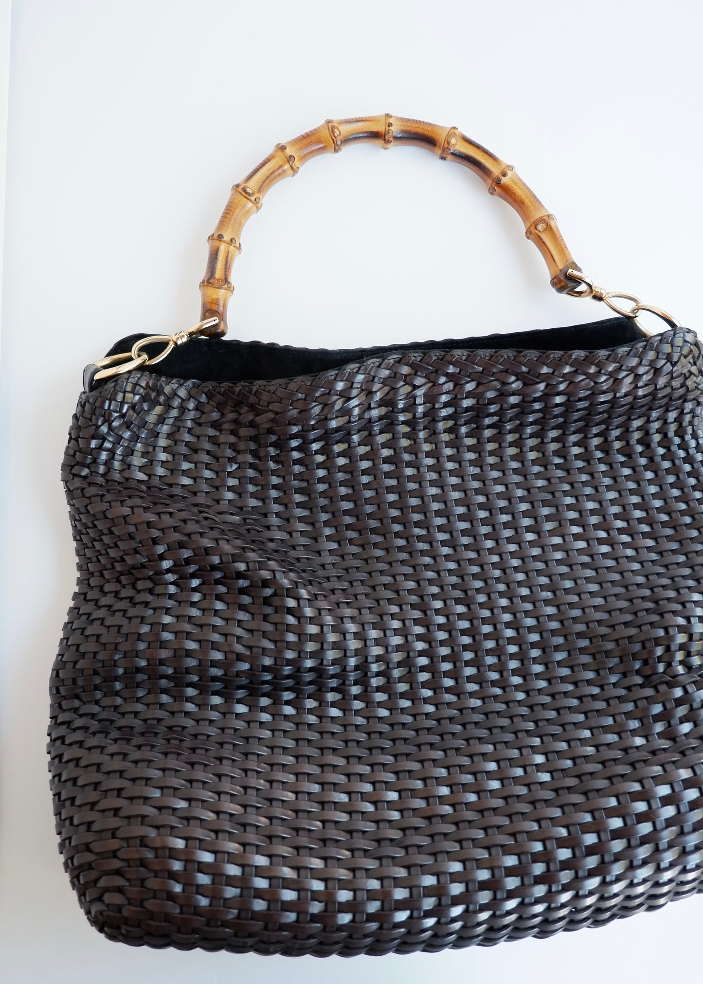 Authentic Preowned Gucci Brown Woven Leather Bamboo Hobo Shoulder Bag