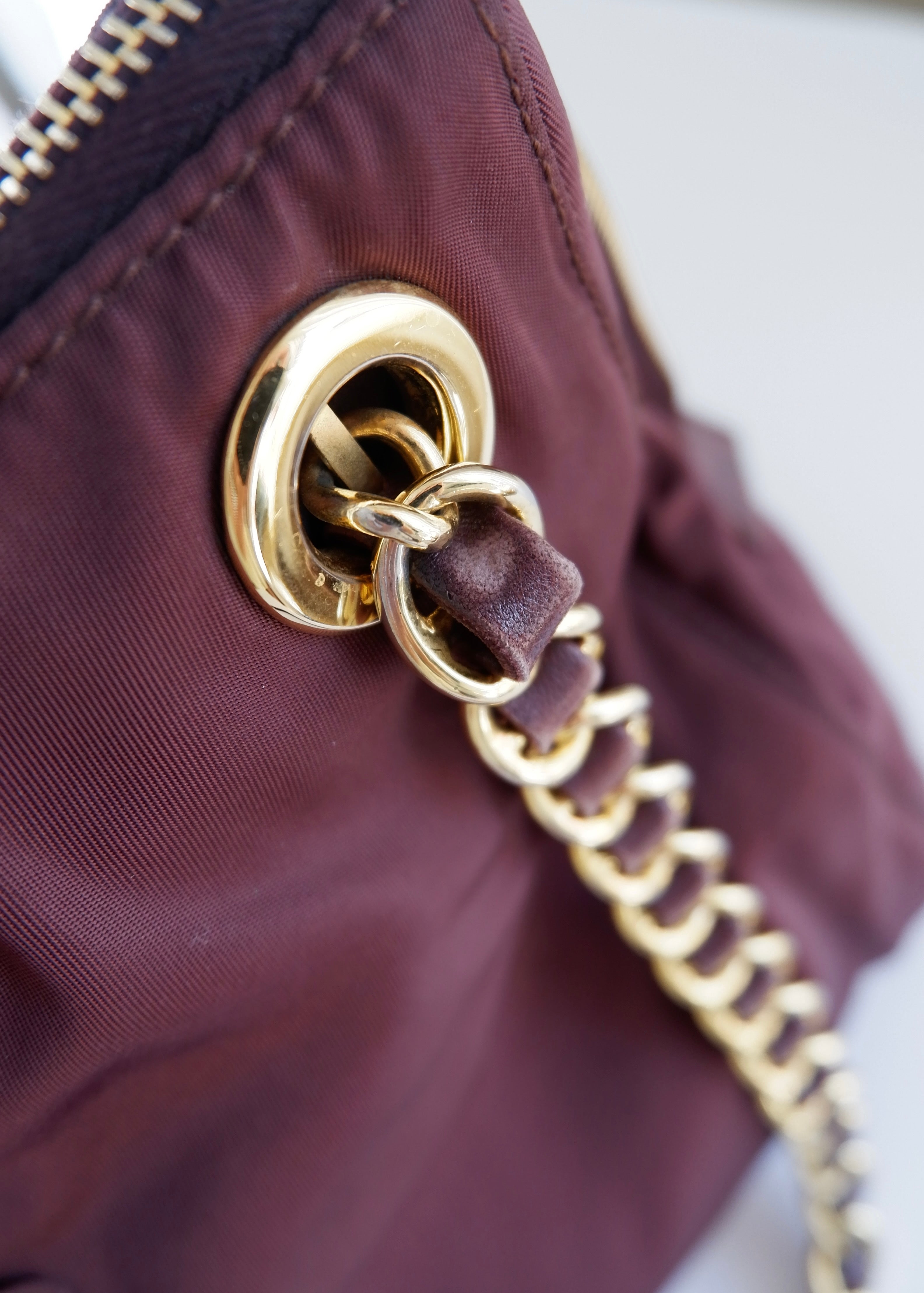 Preowned Prada Burgundy Nylon Chain Shoulder Tote