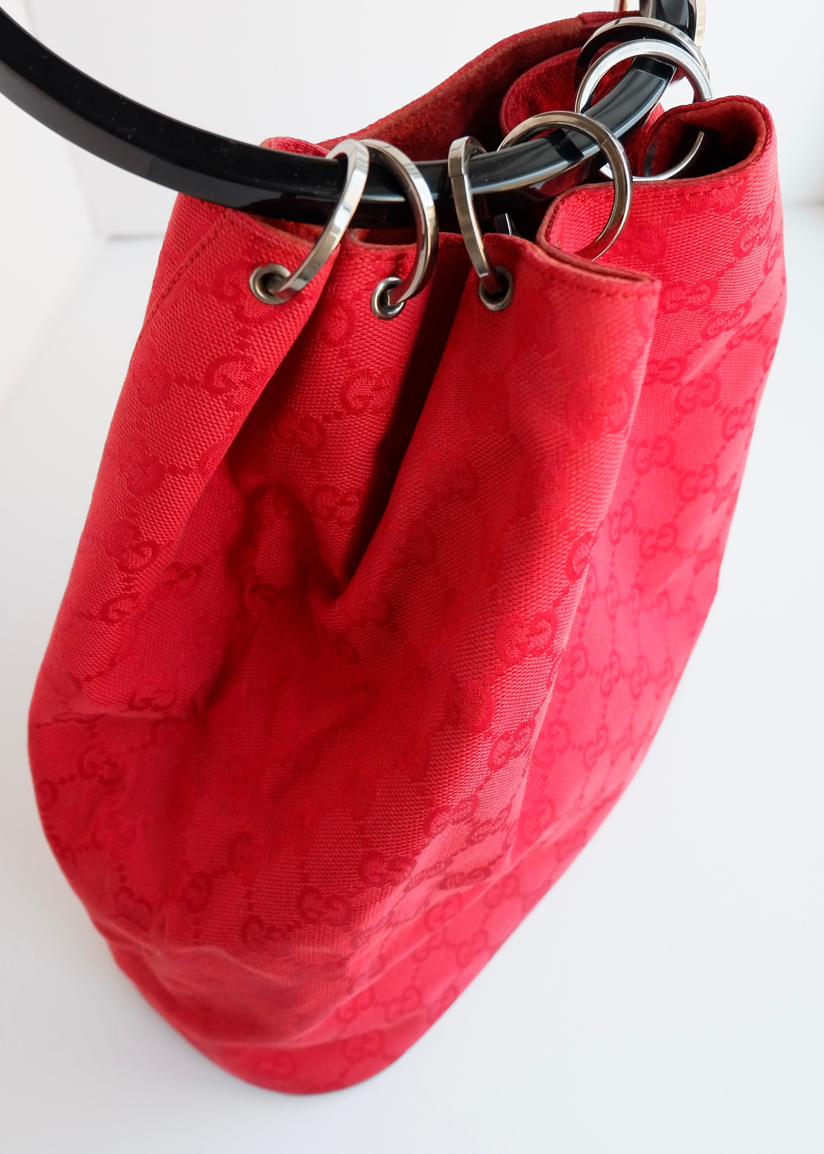 Authentic Preowned Gucci Red GG Canvas Hoop Shoulder Bag