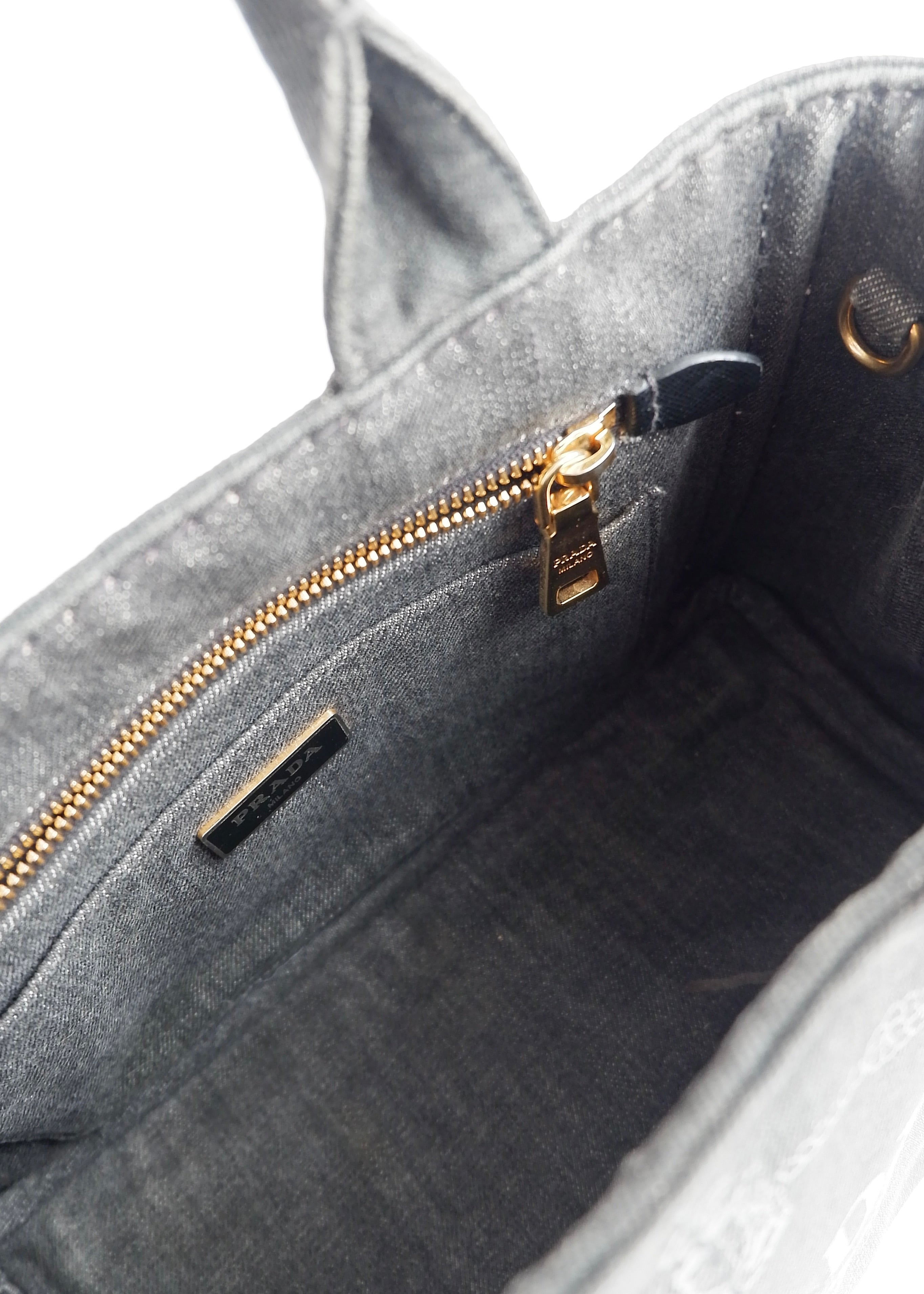 Authentic Preowned Prada Black Denim Canapa Tote w/ Strap