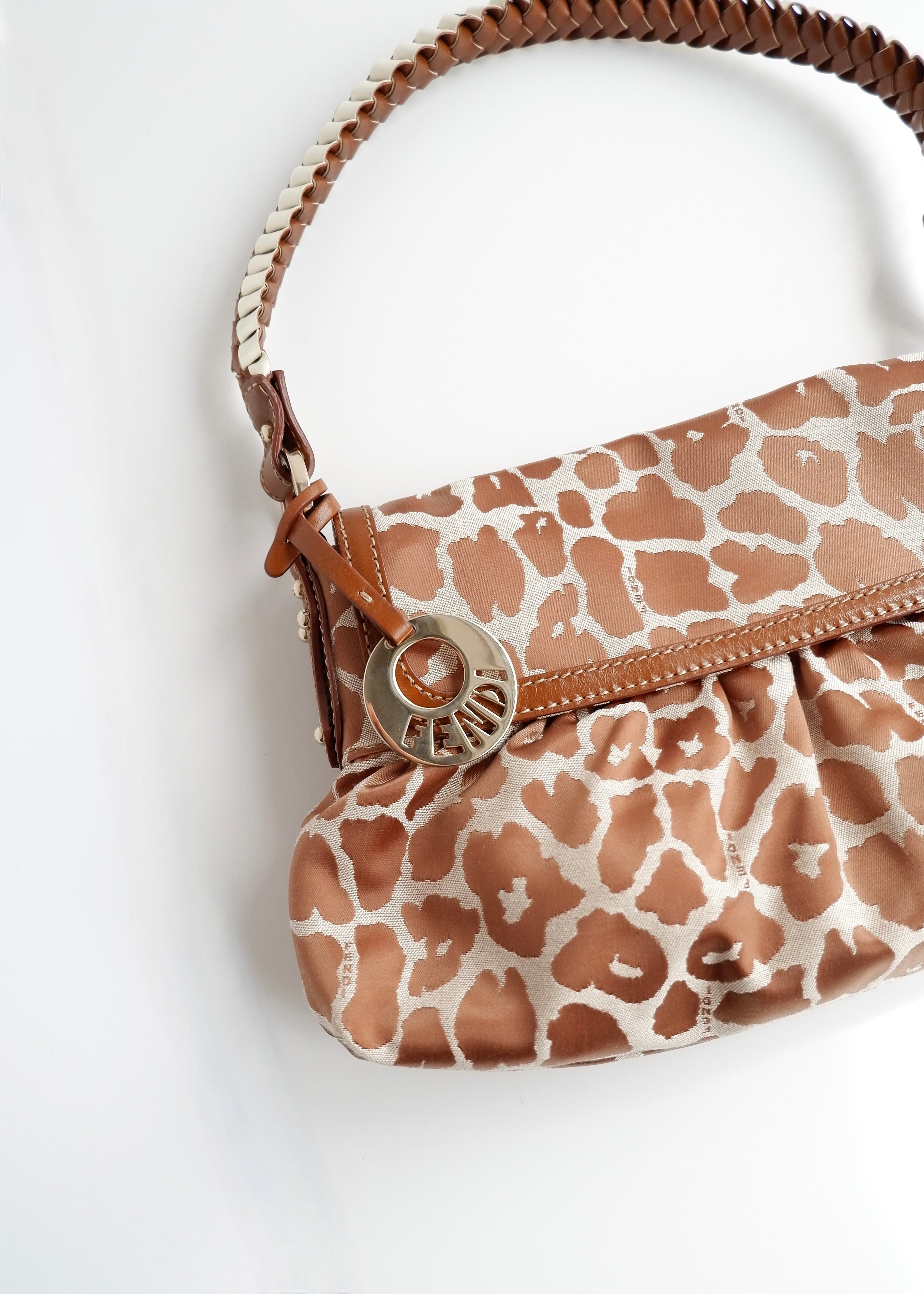 Authentic Preowned Fendi Brown Leopard Fabric Chef Shoulder Bag