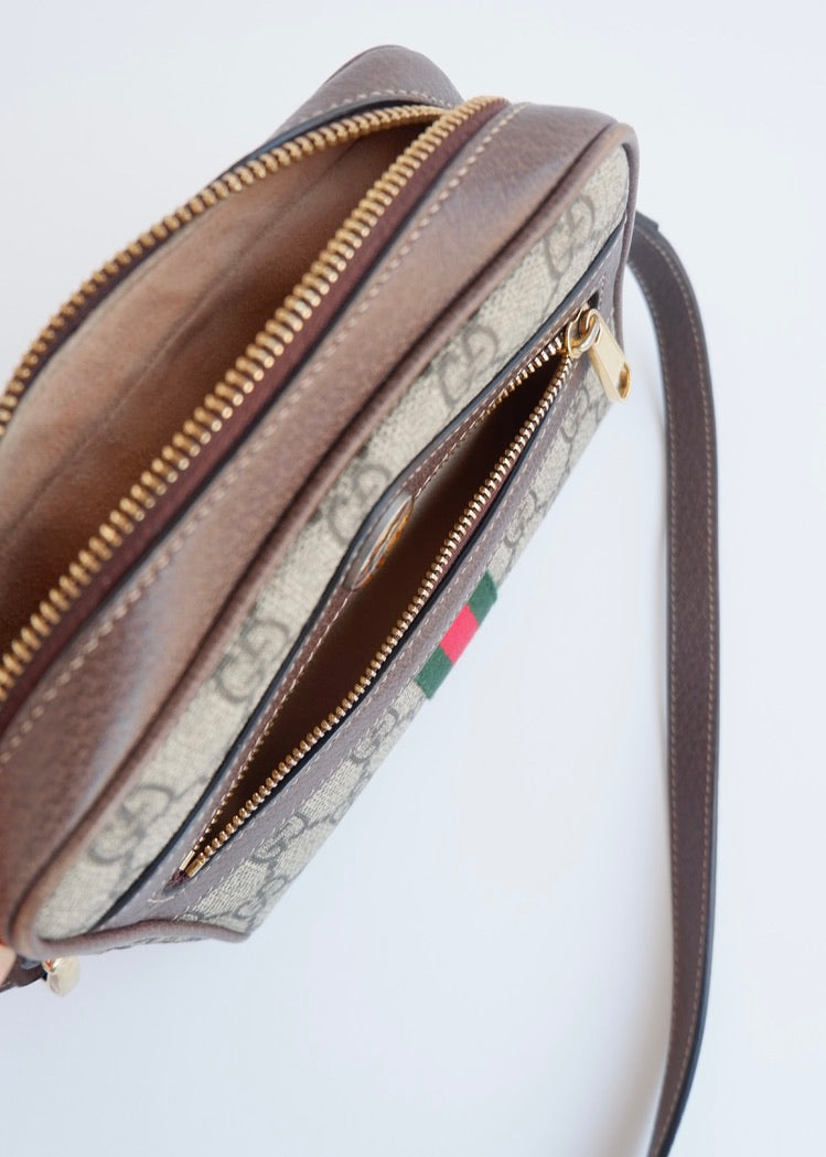 Authentique Sac bandoulière mini Ophidia Gucci en toile GG marron d'occasion