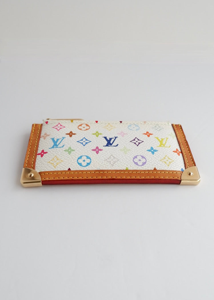 Authentique Louis Vuitton White Multi Pochette Clé d'occasion