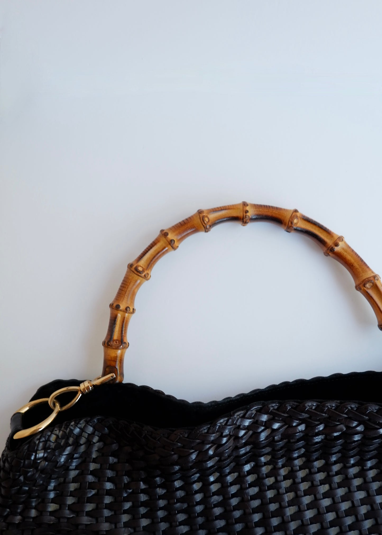 Authentic Preowned Gucci Brown Woven Leather Bamboo Hobo Shoulder Bag