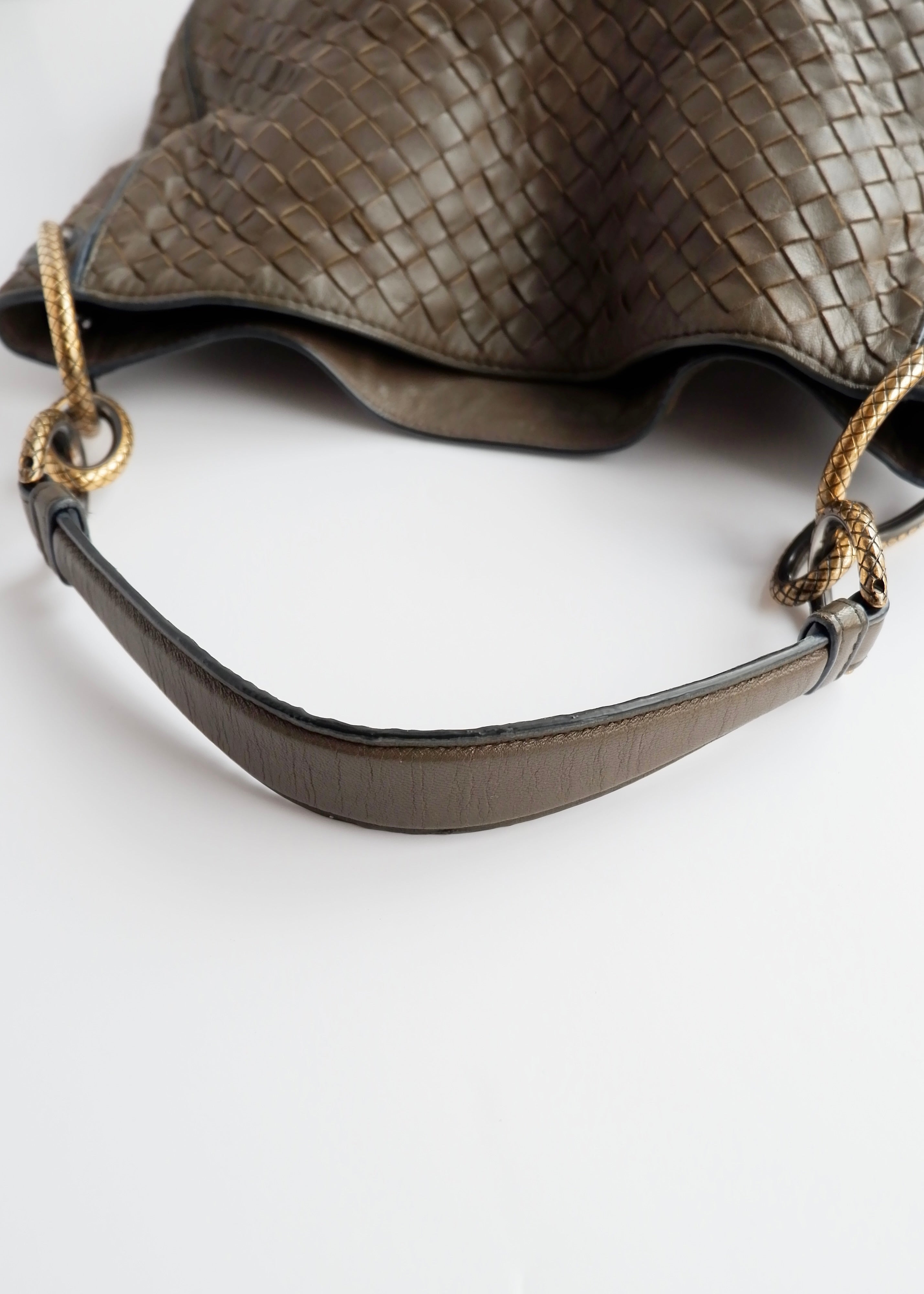 Authentic Preowned Bottega Veneta Intrecciato Khaki Shoulder Bag
