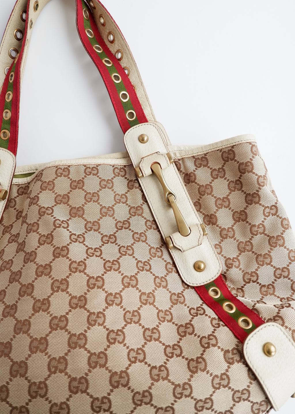 Authentic Preowned Gucci White GG Canvas Sherry Line Hobo Shoulder Bag